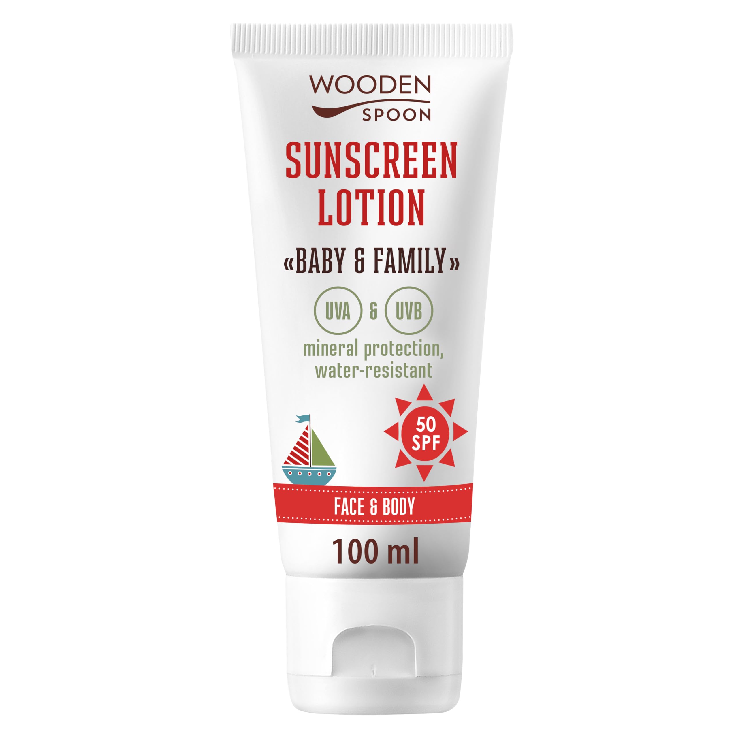 Wooden Spoon organische zertifizierte Sonnenschutzlotion "Baby & Familie" SPF50 100% Mineralfilter, 100ml