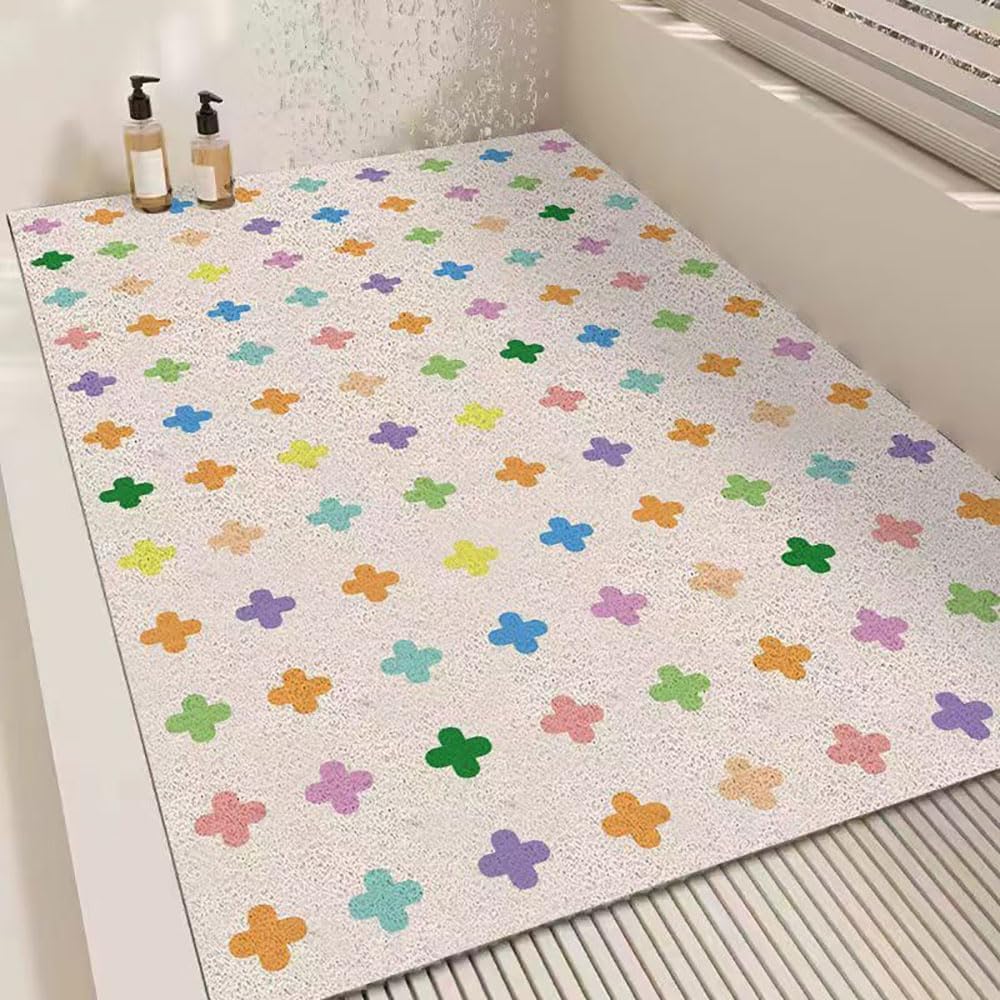 Tapis de Douche antidérapant Tapis Doux – luffa Caoutchouc Rapide(Flowers,80x120cm)