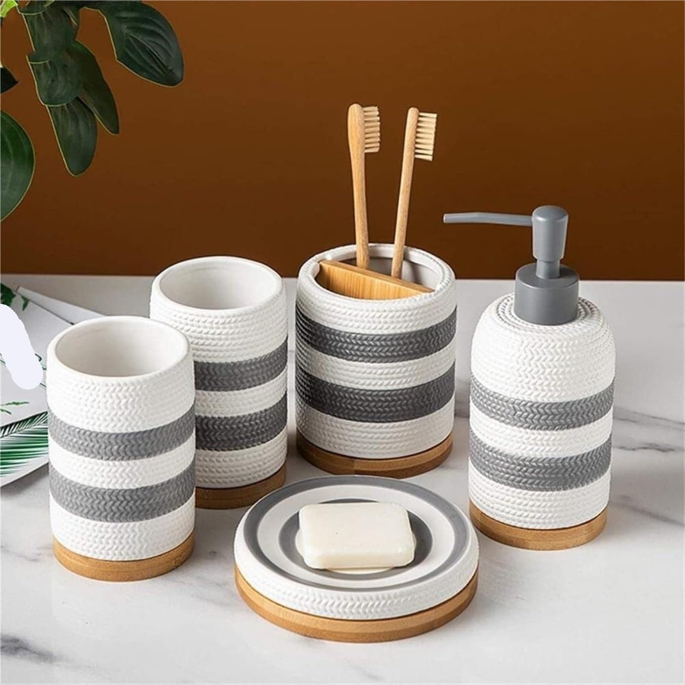 Juego De Baño Juego De 5 Piezas Accesorios para Baño, Dispensador Jabón Creativo, Vaso para Gárgaras, Soporte para Cepillo Dientes Conjunto Accesorios