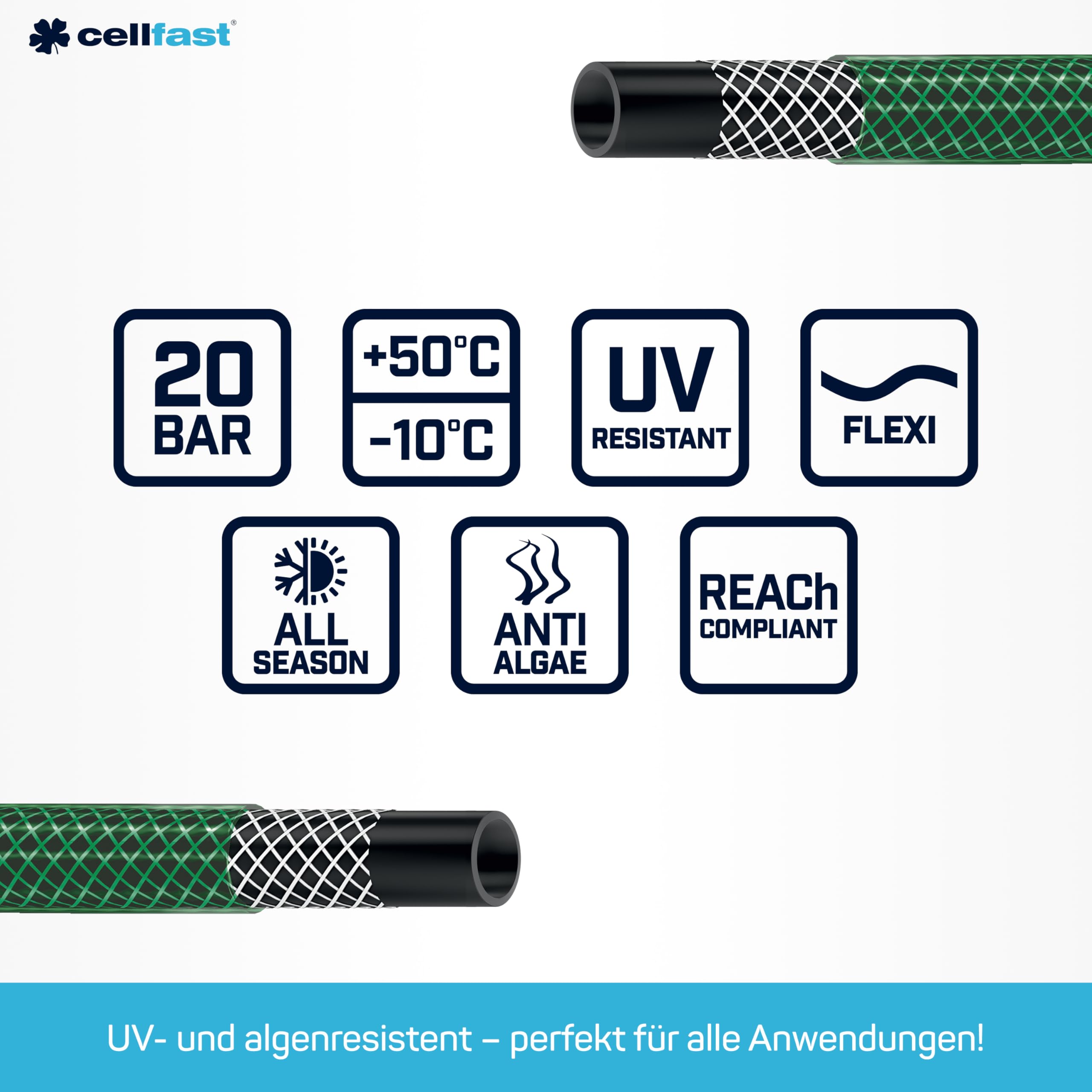 CELLFAST Gartenschlauch 3 Lagiger Wasserschlauch Aus Polyesterkreuzgewebe Für Garten Flexibler Bewässerungsschlauch UV Beständig Anti Algen 20 Bar 5 4 Zoll 20 Meter Economic