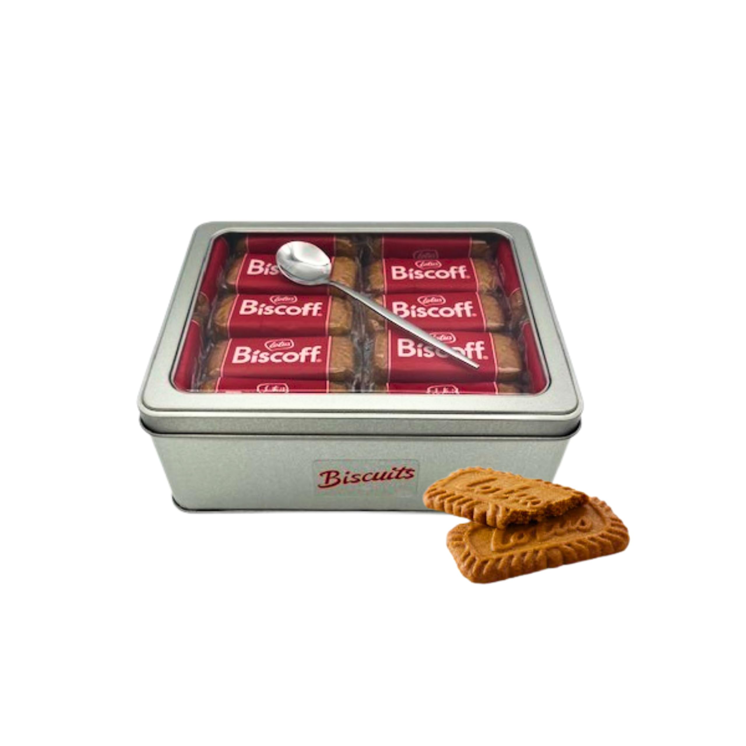 Lotus Biscuits Gift Set of 44 Twin Packs (88) Individually Wrapped and Vegan 682g Bundle with TinTastic Silver Refillable Tin and Spoon