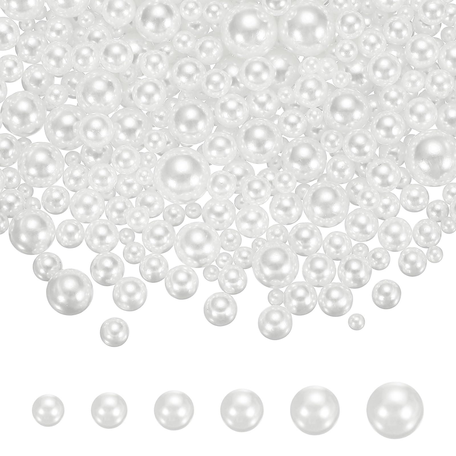 sourcing map 560Pcs Pearls No Holes, 6 Size ABS Round Faux Pearl Beads Vase Fillers for Crafting DIY Jewelry Making Filling Home Party Decorations Wedding Centerpieces, White