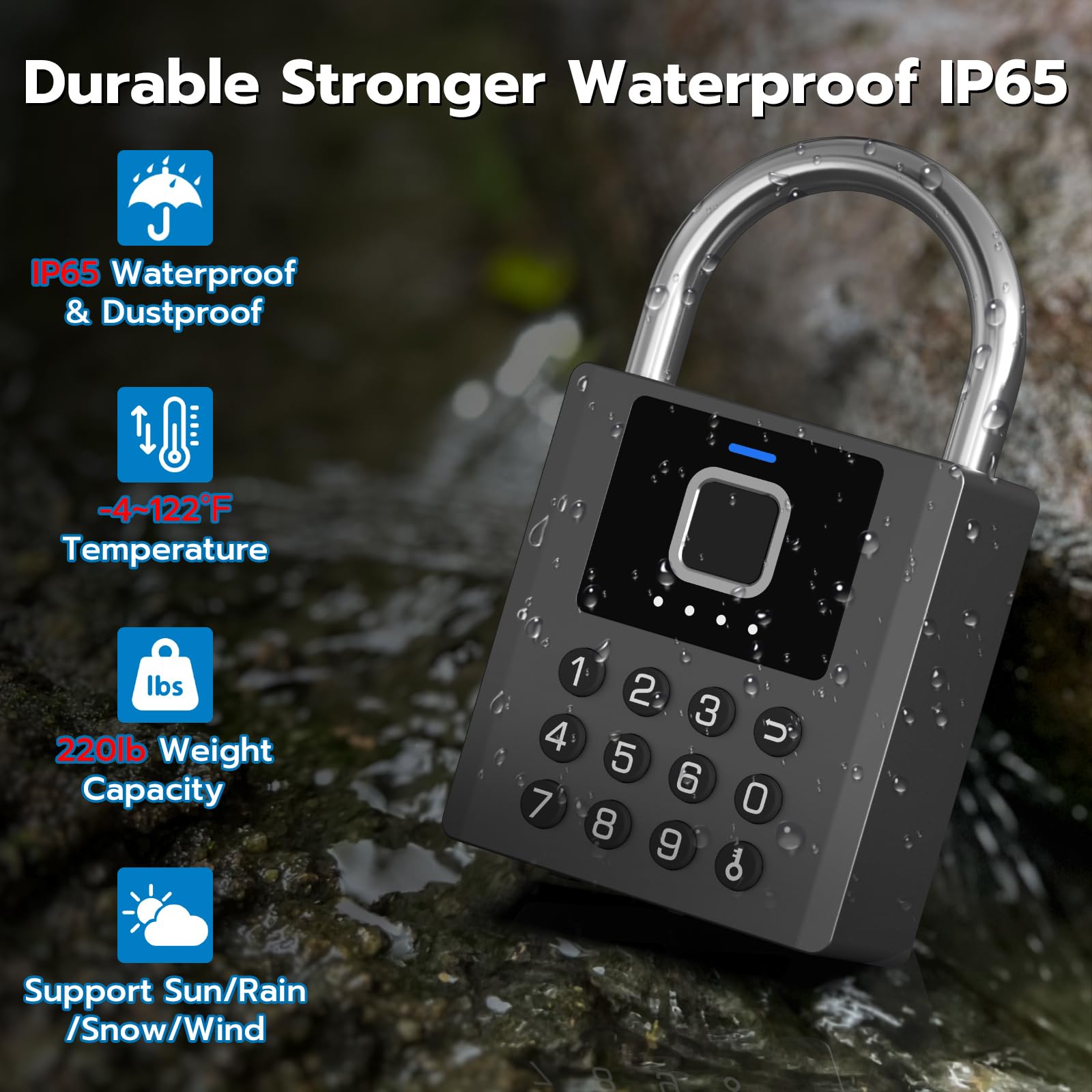 Eseesmart Candado inteligente con llave, combinación biométrica con aplicación Bluetooth, impermeable, para unidad de almacenamiento, valla al aire libre, cobertizo, gimnasio, escuela