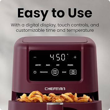 Chefman Compact Air Fryer 3.5 QT - Slim Design Fits Small Kitchens, 4-in-1 Air Fry, Bake, Dehydrate, Frozen, 450F Max Temp, Narrow Footprint Saves Counter Space, Nonstick Ceramic, Dishwasher-Safe