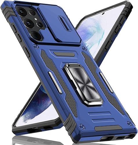 Funda protectora para Samsung Galaxy S22 Ultra, funda protectora de grado militar con soporte de anillo de metal mejorado, con funda para cámara