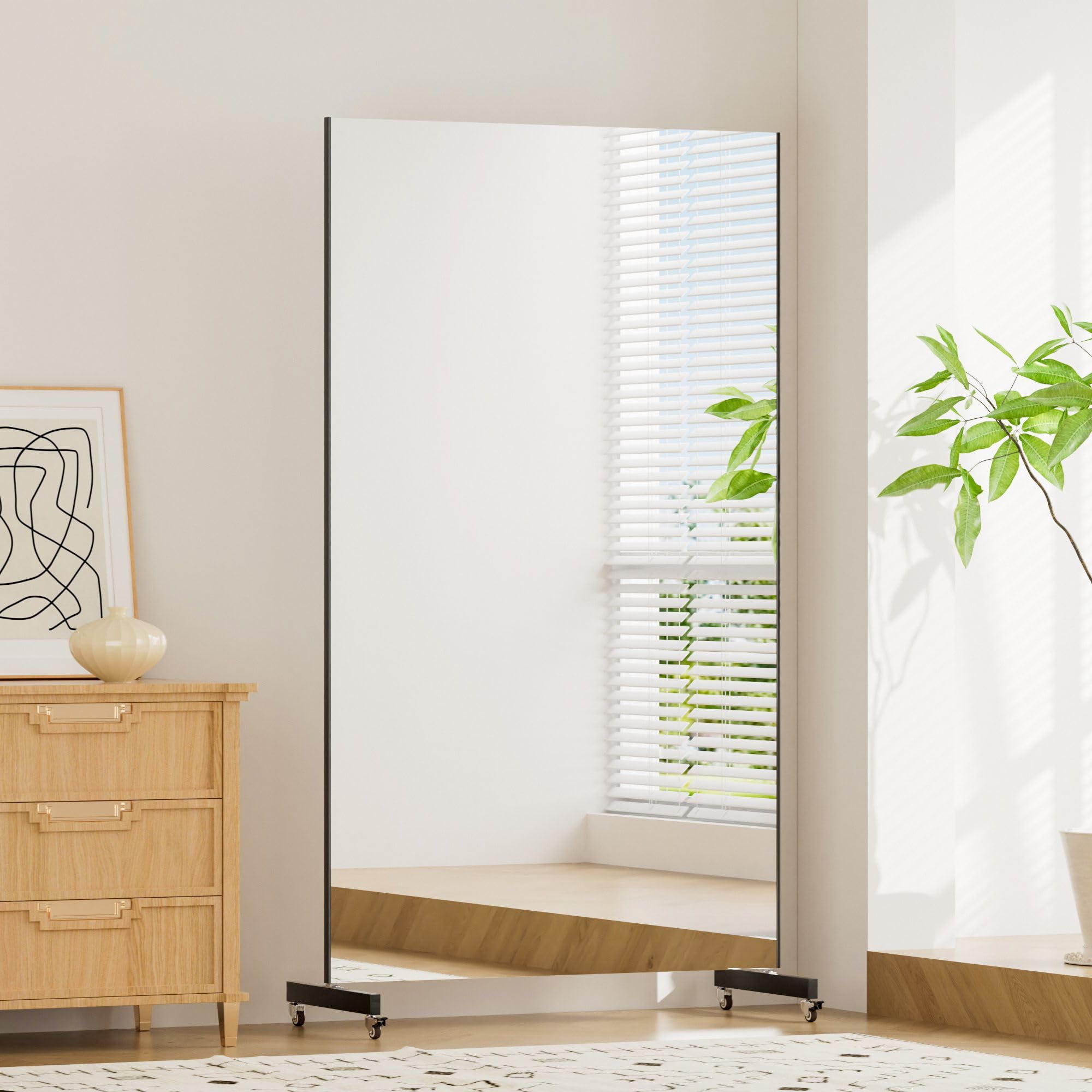 Photo 1 of brisafe Full Body Rolling Mirror, 75" x 36", Black------there is a SMALL DENT IN THE MIRROR