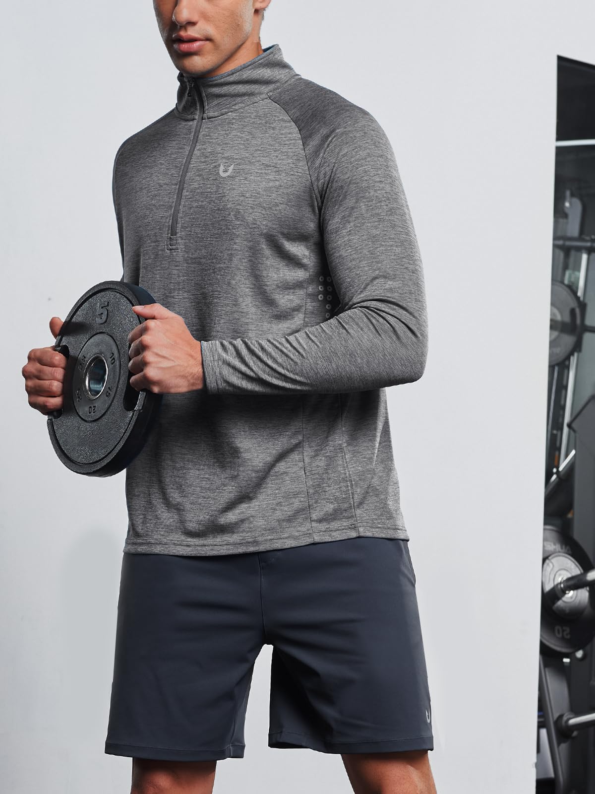 NORTHYARD Camiseta de manga larga con cremallera de un cuarto para hombre, absorbe la humedad, secado rápido, para entrenamiento atlético