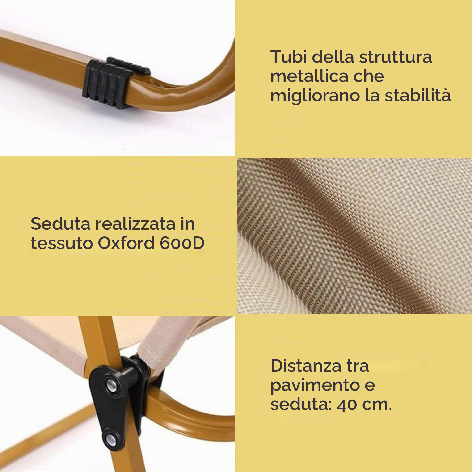 MAGIC SELECT Sedia da campeggio pieghevole. Sedia da campeggio in alluminio. Sedia da picnic in metallo. Sedia da spiaggia, glamping, giardino, barbecue, viaggio, escursionismo, fiume.(75x45x47cm)