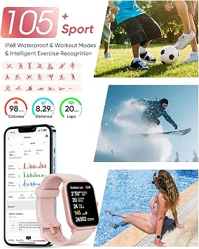 Fitpolo Smart Watches for Women Android & iPhone - W13 Series (Pink+Purple)