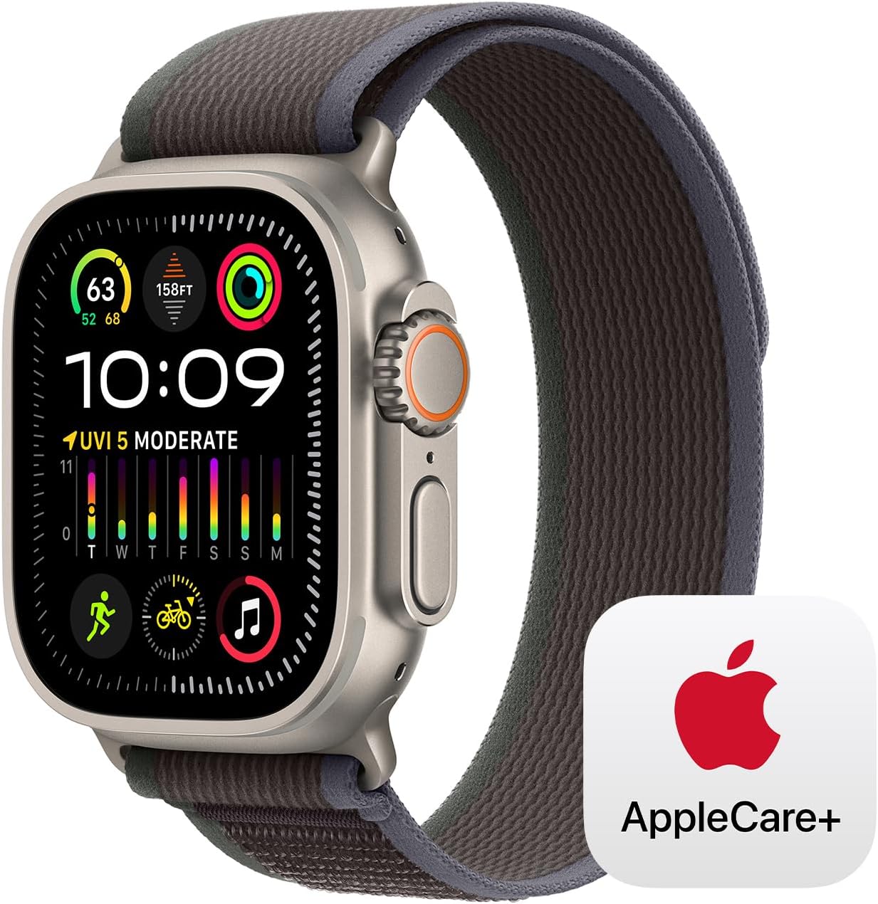Apple Watch Ultra 2 [GPS + Cellular 49mm] Smartwatch with Rugged Titanium Case & Blue/Black Trail Loop S/M. Fitness Tracker, Precision GPS, Action Button, Carbon Neutral With AppleCare+ (2 Years)