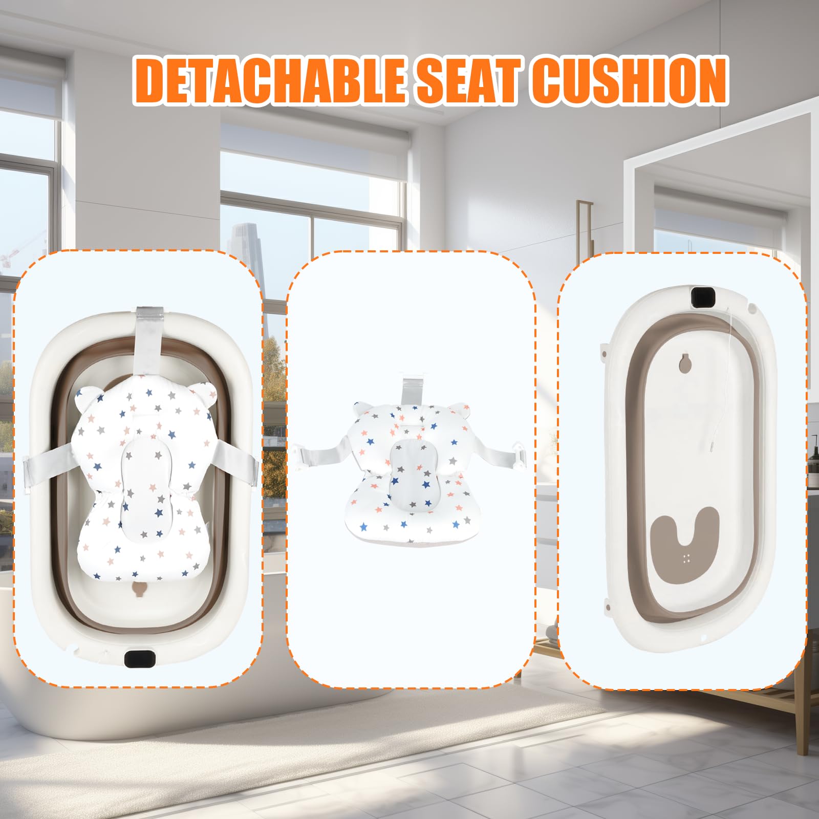 Baignoire Enfants Pliable XXL avec Transat de Bain et Thermomètre Intégré Baignoire Sur Pied Cadeau Naissance