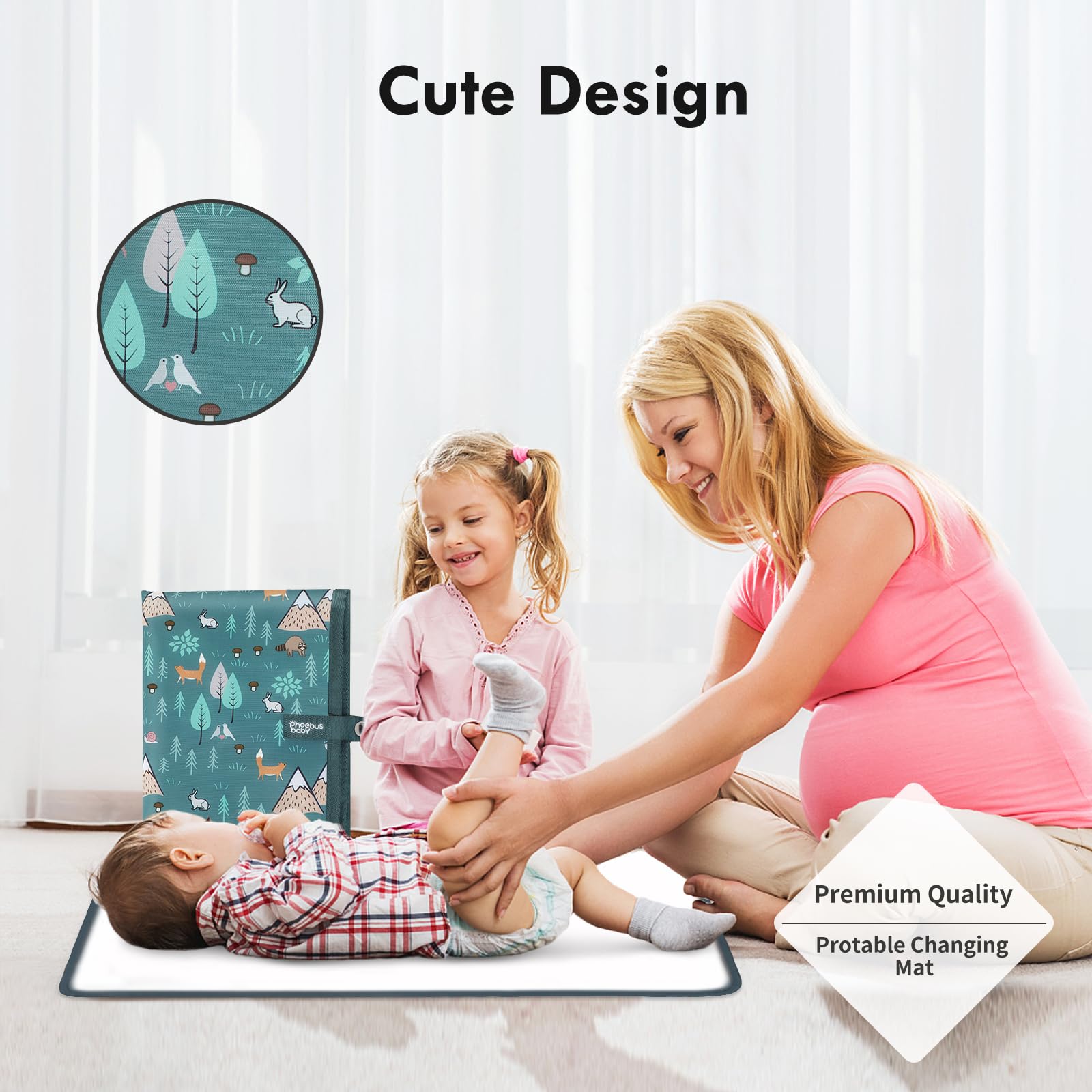 Tragbare Wickelunterlage für Babys, wasserdicht, kompakt, mit Handschlaufe, abwischbare Reise-Wickelunterlage für Wickeltasche, Geschenke für Babyparty von PhOEBUS BABY (Woods)