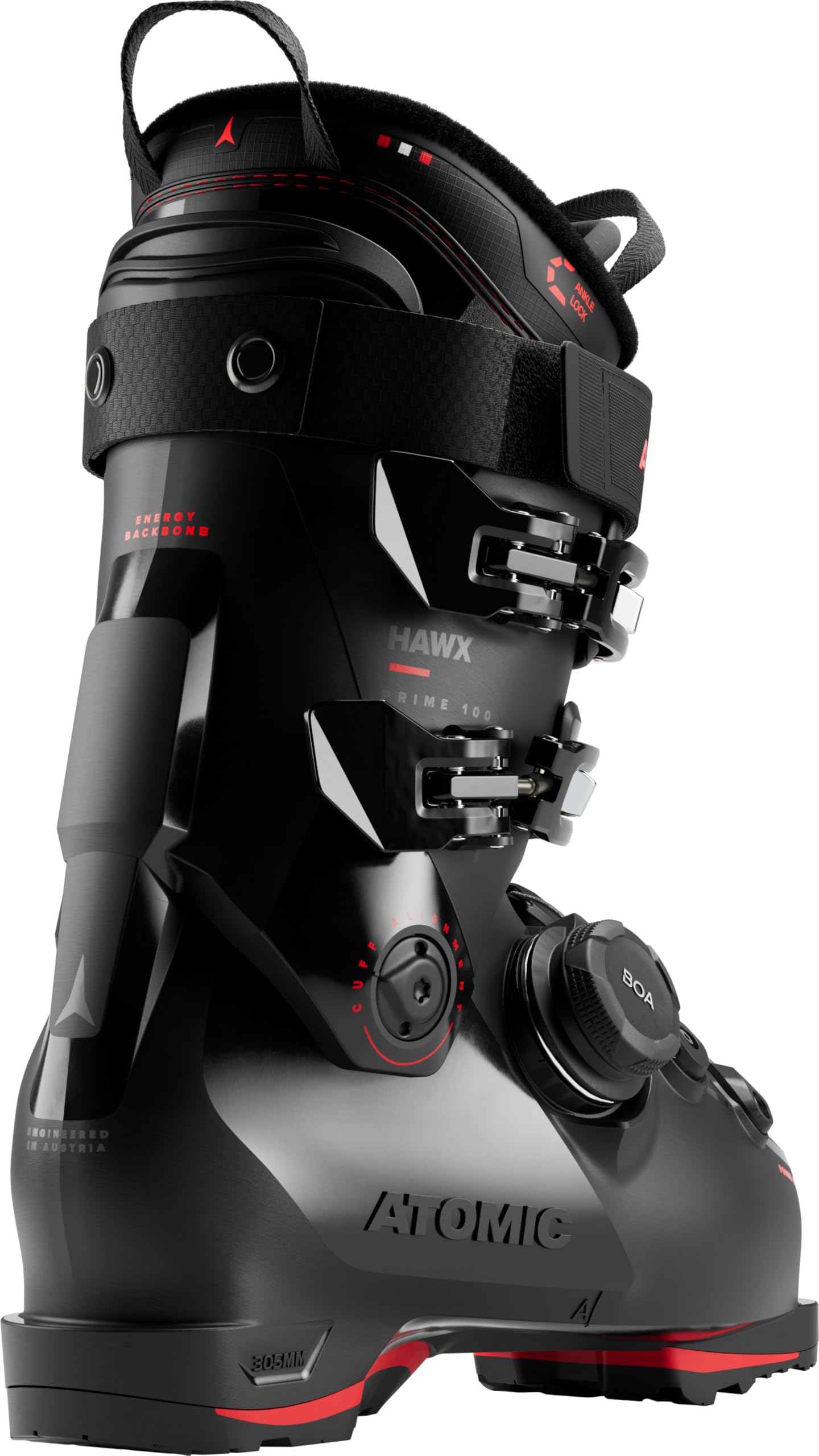 ATOMIC Hawk Prime 100 BOA GW - Scarponi da sci alpino in nero/rosso, con caviglia e tallone 3D per una vestibilità precisa, ideali per sciatori con piedi di media larghezza