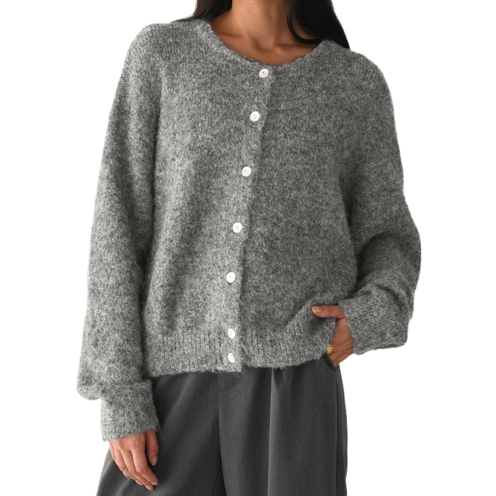 Monkay Womens Button Down Cardigan Sweaters Y2K Vintage Soft Knit Fall Winter Fashion Outfits Loose Fit Casual Tops