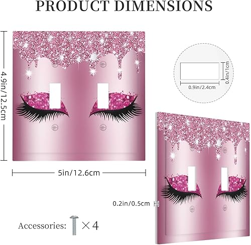Miniatura 5 de Placa de pared de doble palanca de 2 cuadrillas con diamantes brillantes con diamantes, bonito ojo fucsia, placa frontal decorativa para dormitorio,