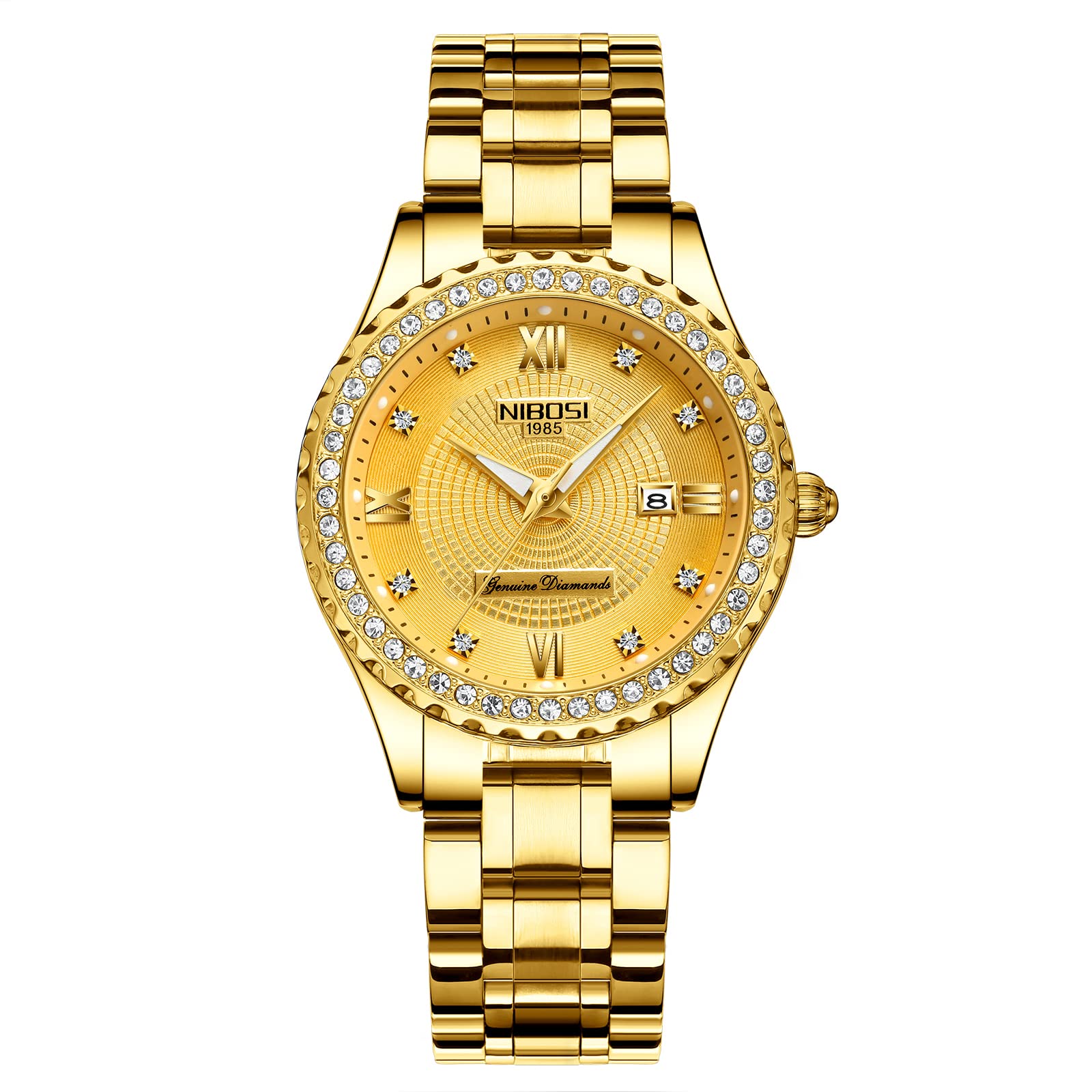 NIBOSI Orologio da polso da donna analogico al quarzo quadrante in oro rosa lussuoso orologio impermeabile diamante orologio da polso in acciaio inox per donna data automatica