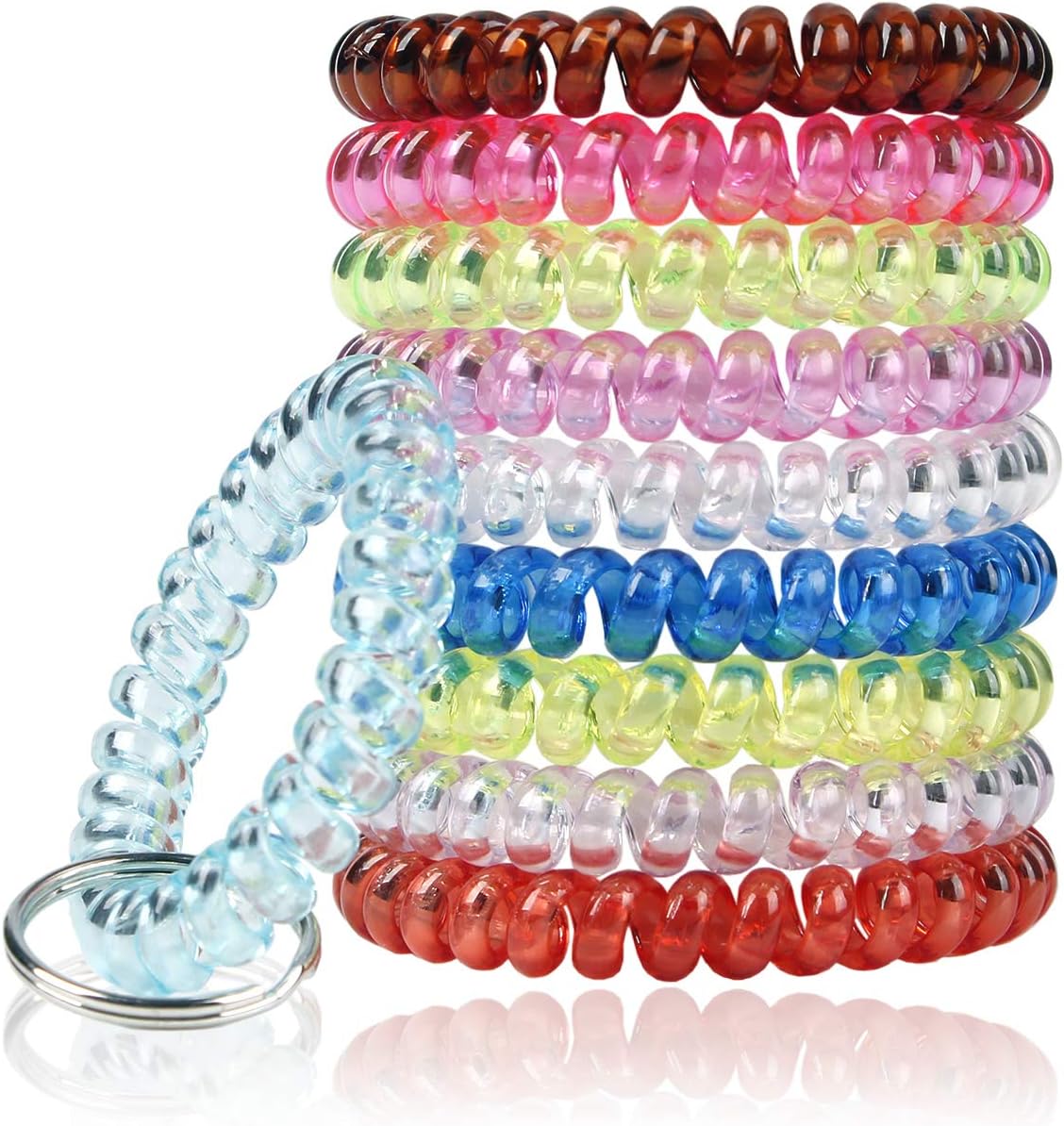 BIHRTC 10pcs Colorful Stretchable Plastic Coil Wrist Band Key Ring Chain Bracelet Wrist Holder Tag Keychain Wrist Coil Keychain Bracelets Stretchy Key Chain for Gym Pool ID Badge and Outdoor Sport