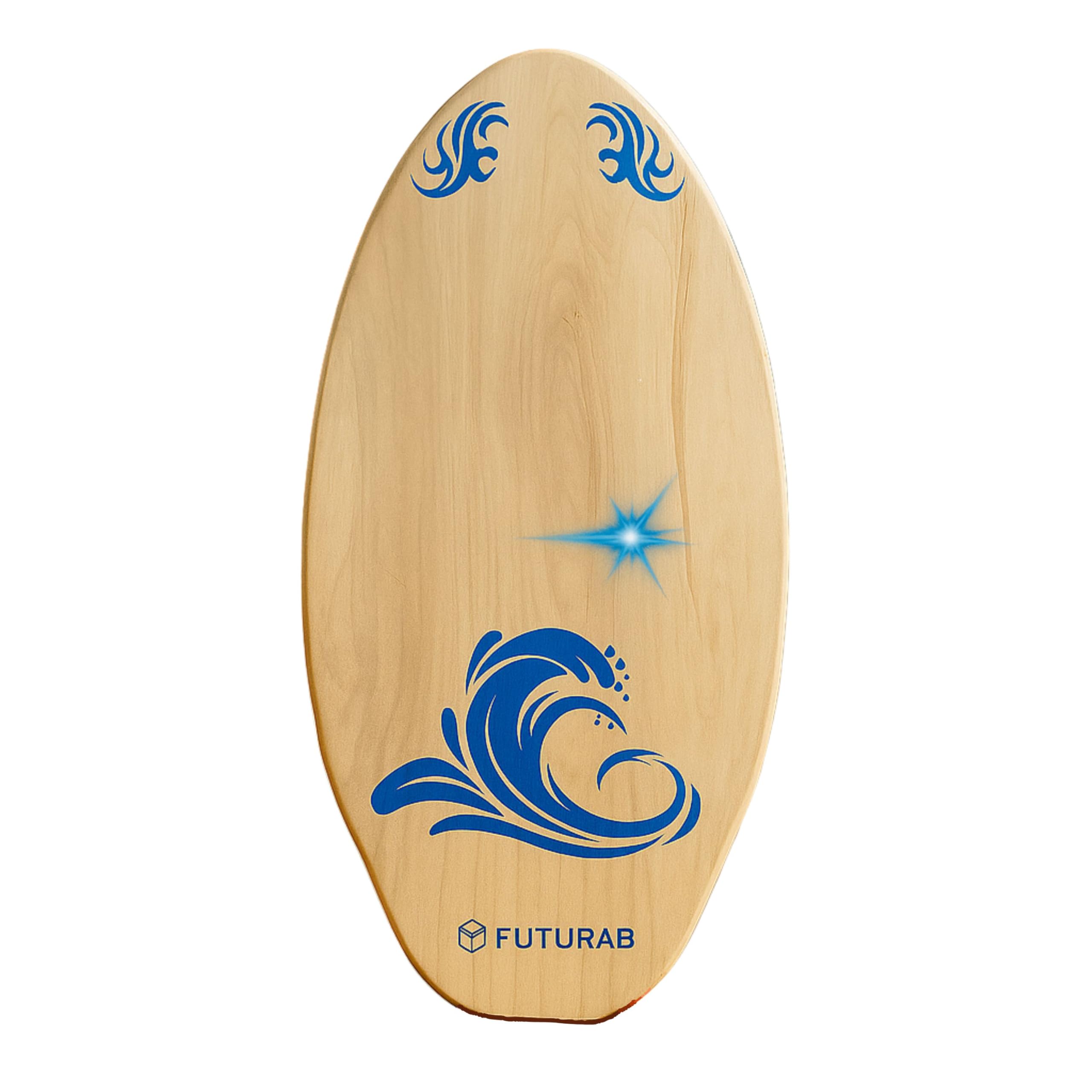 Skimboard aus Holz FUTURA8 – Leichtes rutschfestes wasserfestes Board für Erwachsene und Anfänger – Strand Nasser Sand und kleine Wellen