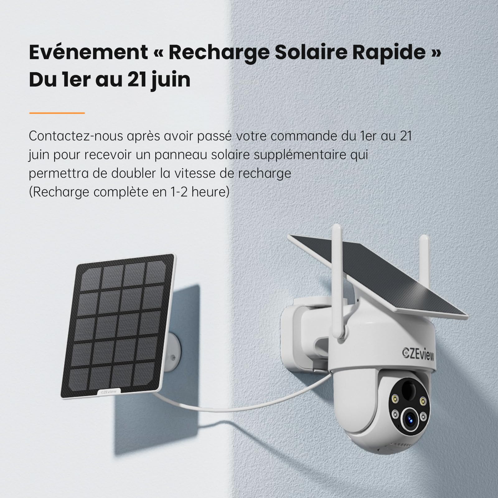 CZEview 2K/4K Camera Surveillance WiFi Extérieure Solaire sans Fil, System d'Alarme, 360° Caméra Exterieure Batterie, Détection Mouvement, Vision Nocturne en Couleur (Blanche, 2k)