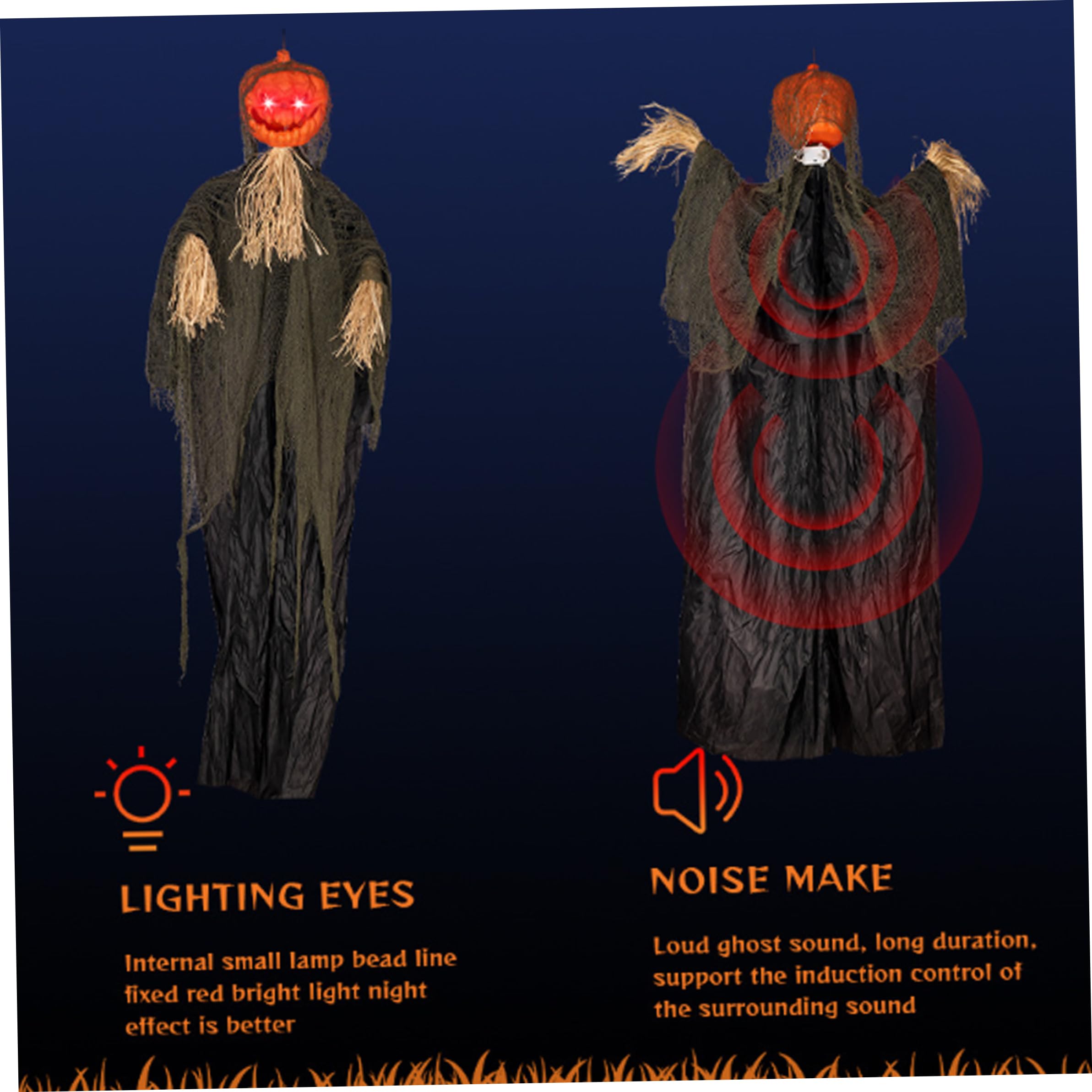 Décoration de Citrouille d'halloween à Suspendre avec Yeux et Sons Lumineux activés par Le Mouvement, Bras Flexibles et Pliables pour Maison hantée intérieure extérieure