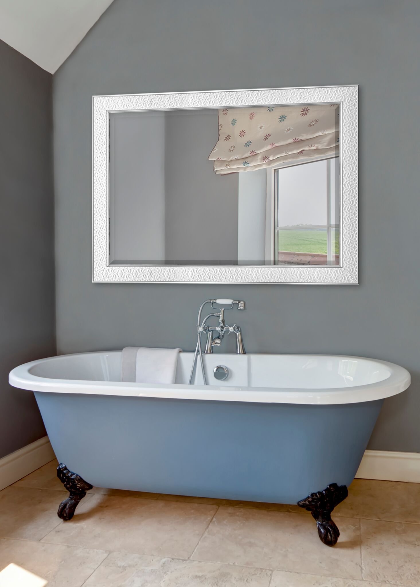 MCS Nordic Blossom Large Wall Mirror, Modern Rectangle Mirror Home Decor for Living Room, Bedroom, or Bathroom, 29 by 41 Inch, White