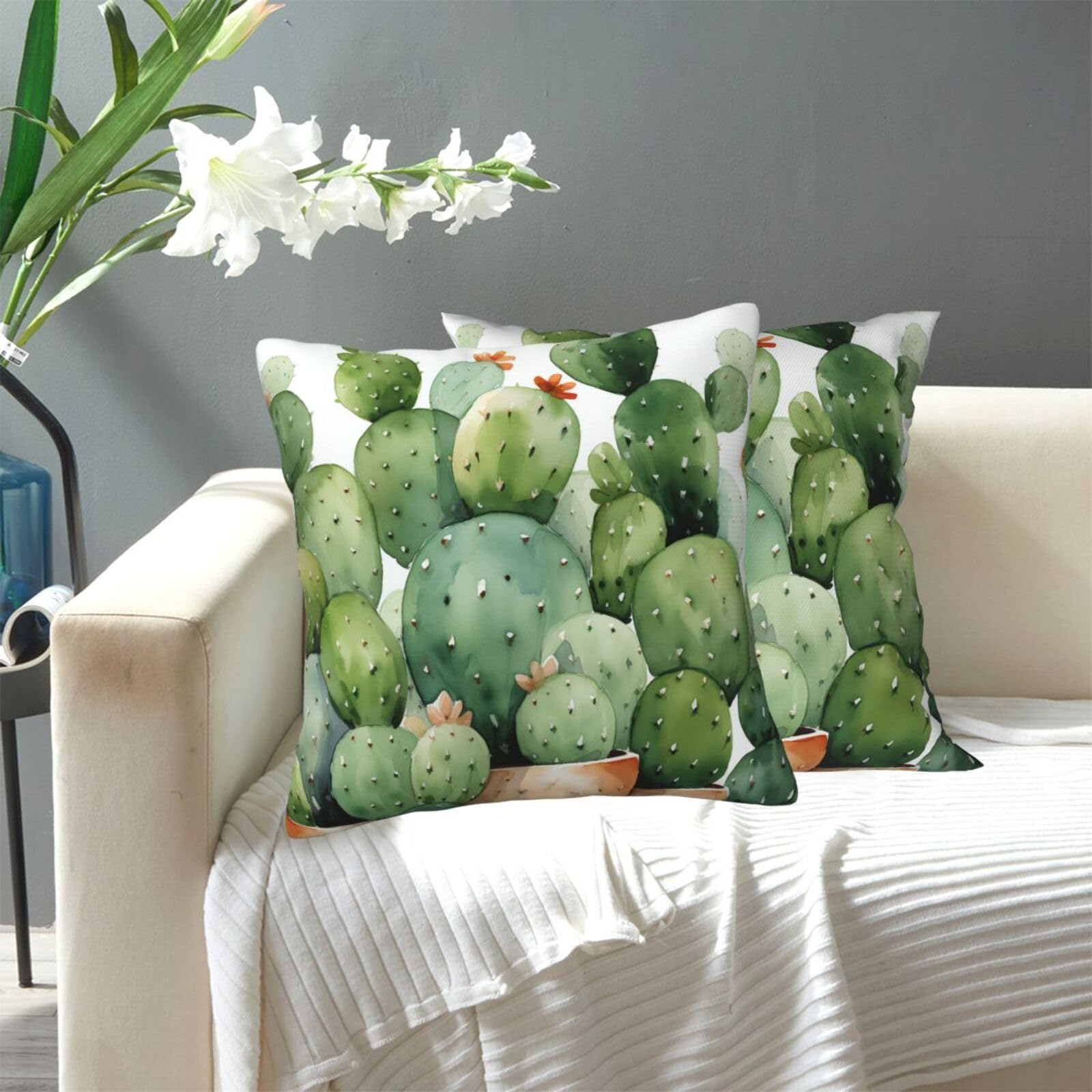 FekiLoot Decorative Throw Pillow Covers Modern Farmhouse Pillowcase Double Sided Cozy Cushion Cover for Sofa Couch Bed 20"X20" Cute Watercolor Cactus