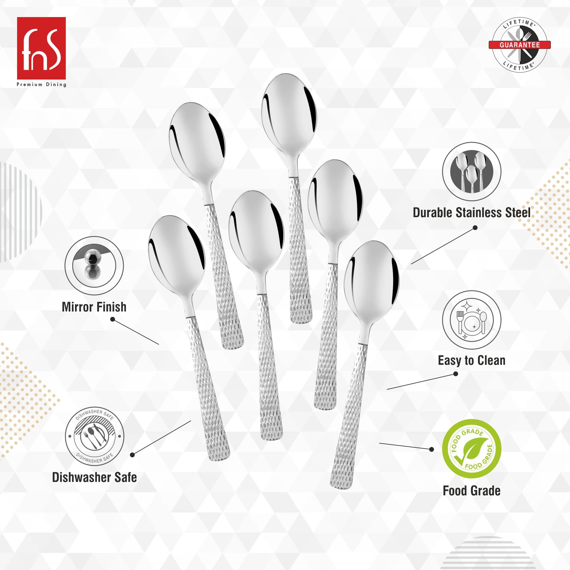 FNS Madrid Stainless Steel Spoon Set - 6 Piece -3