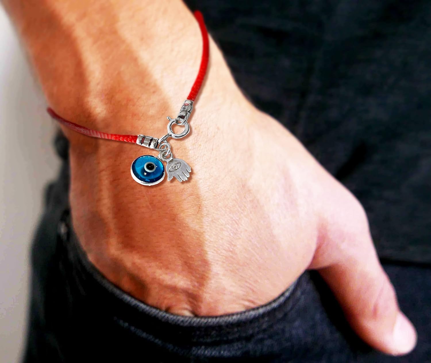 Turkish Blue Evil Eye & Hamsa Hand Bracelet - Men's Red String - Lucky Protection & Friendship Jewelry - Gift for Men, Dad, Husband, Brother, Boyfriend
