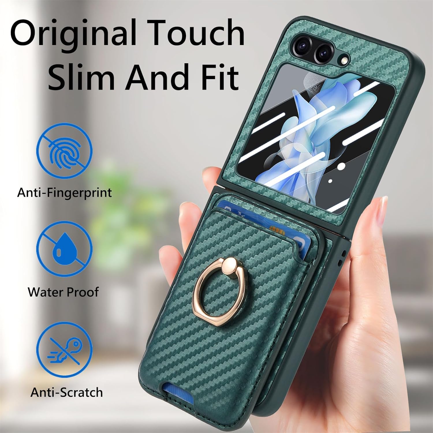 Asuwish Phone Case for Samsung Galaxy Z Flip 5 5G 2023 with Tempered Glass Screen Protector Detachable Magnetic Card Slot Ring Holder Wireless Charging Cell Wallet Cover for ZFlip5 Z5 G Flip5 5Z Green