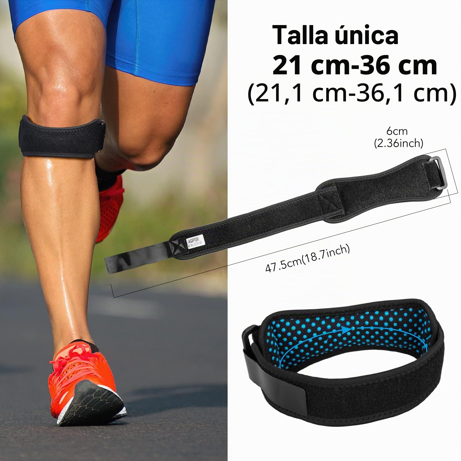 AGPTEK 2 Rodillera Rotuliana, Correa Tendinitis Rotuliana Ajustable | Alivio de Tendinitis, Estabilización de Rótula, Soporte Ajustable para Tenis, Correr, Saltar, Béisbol y Escalada, Unisex
