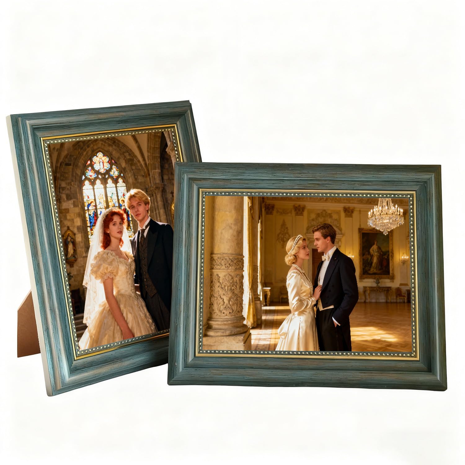 Pigpigfly Vintage Green 2 Pack Vintage Photo Frame, Antique Style 7X5 Inch Picture Frames Set For Tabletop & Wall Mount, Distressed Resin Photo Frames, Rustic Home Decor Gift For Family, Loved Ones