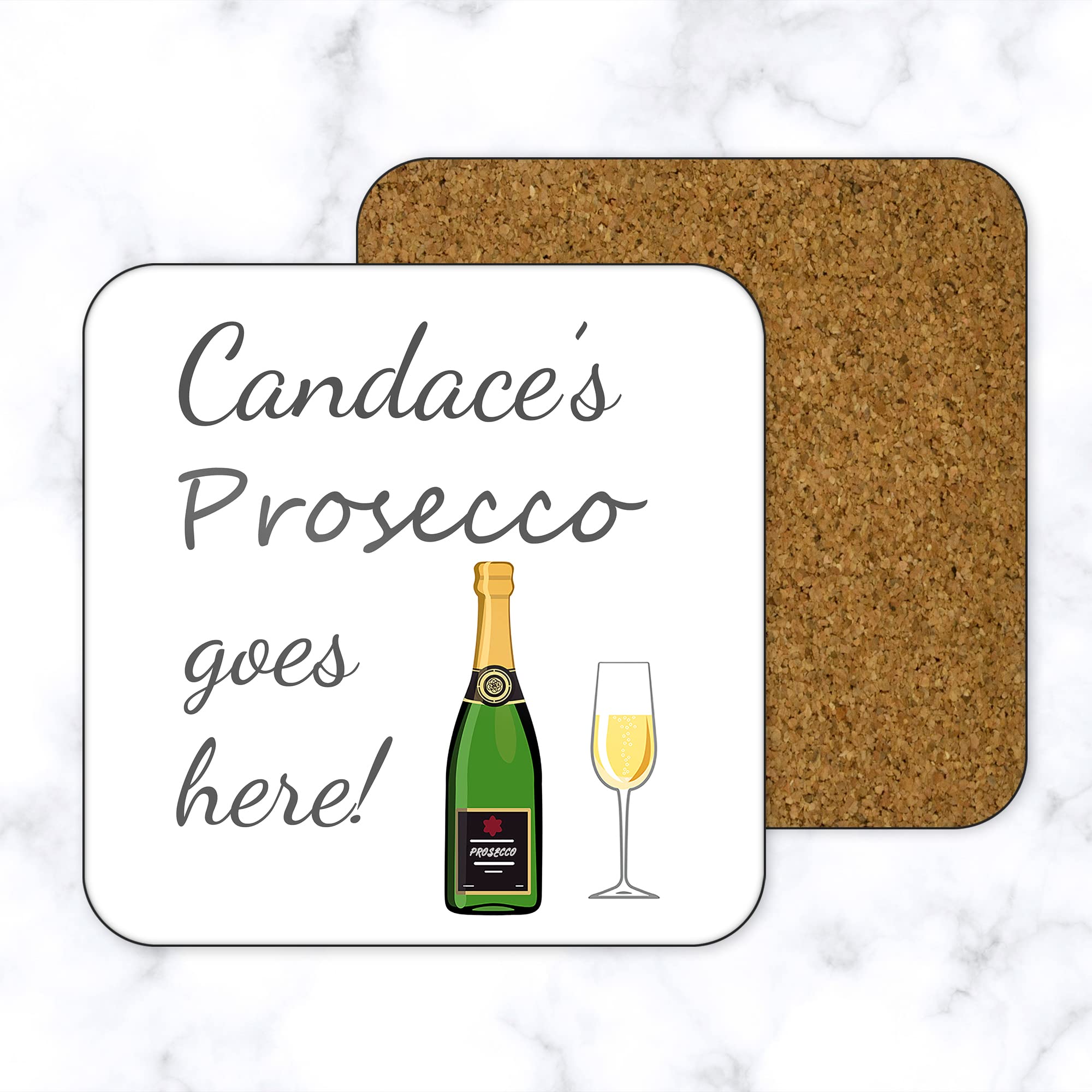 Printed Personalised Drinks Coaster Prosecco SQUARE - High Gloss Finish