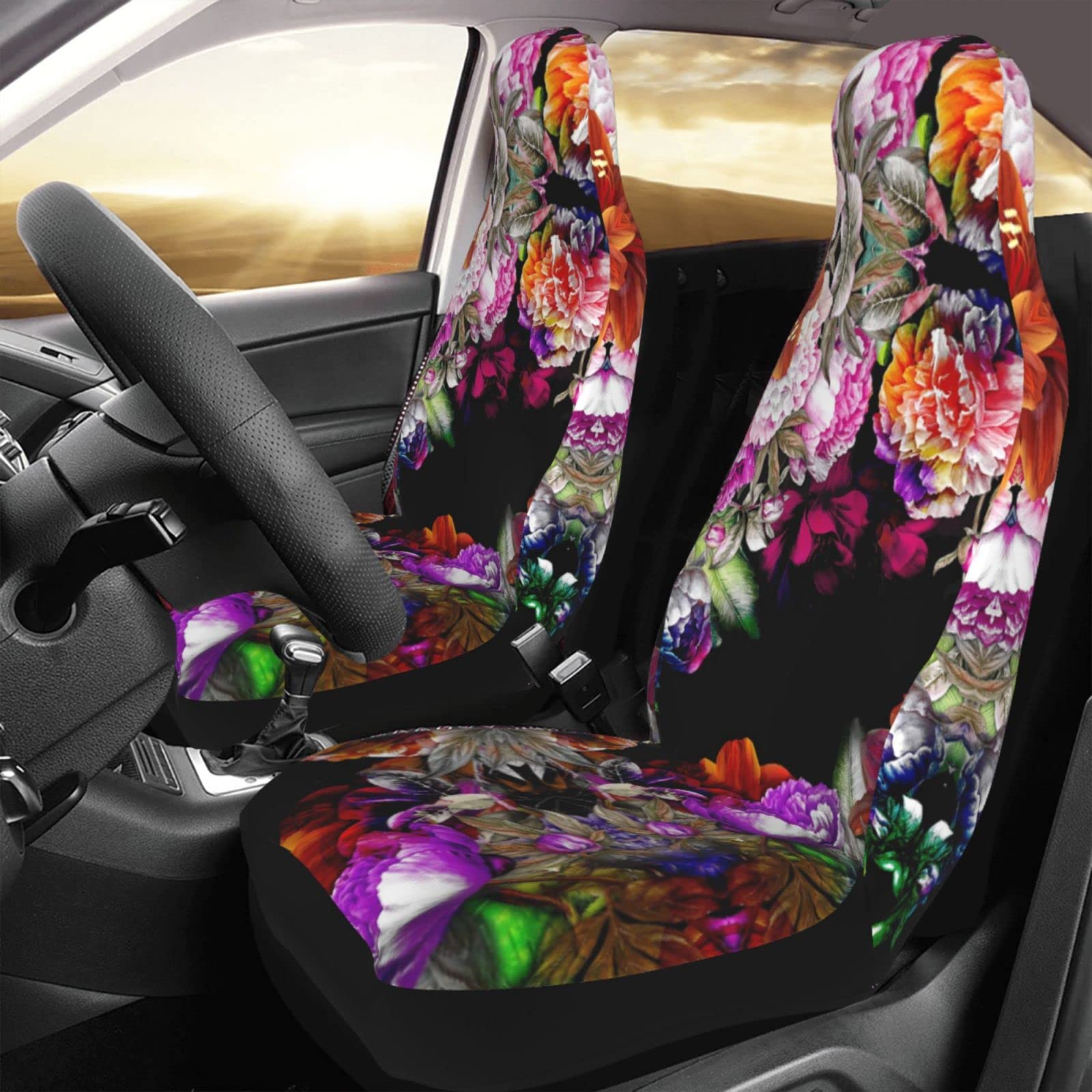 Paarse Bloemen Autostoel Cover Protector Universele Auto