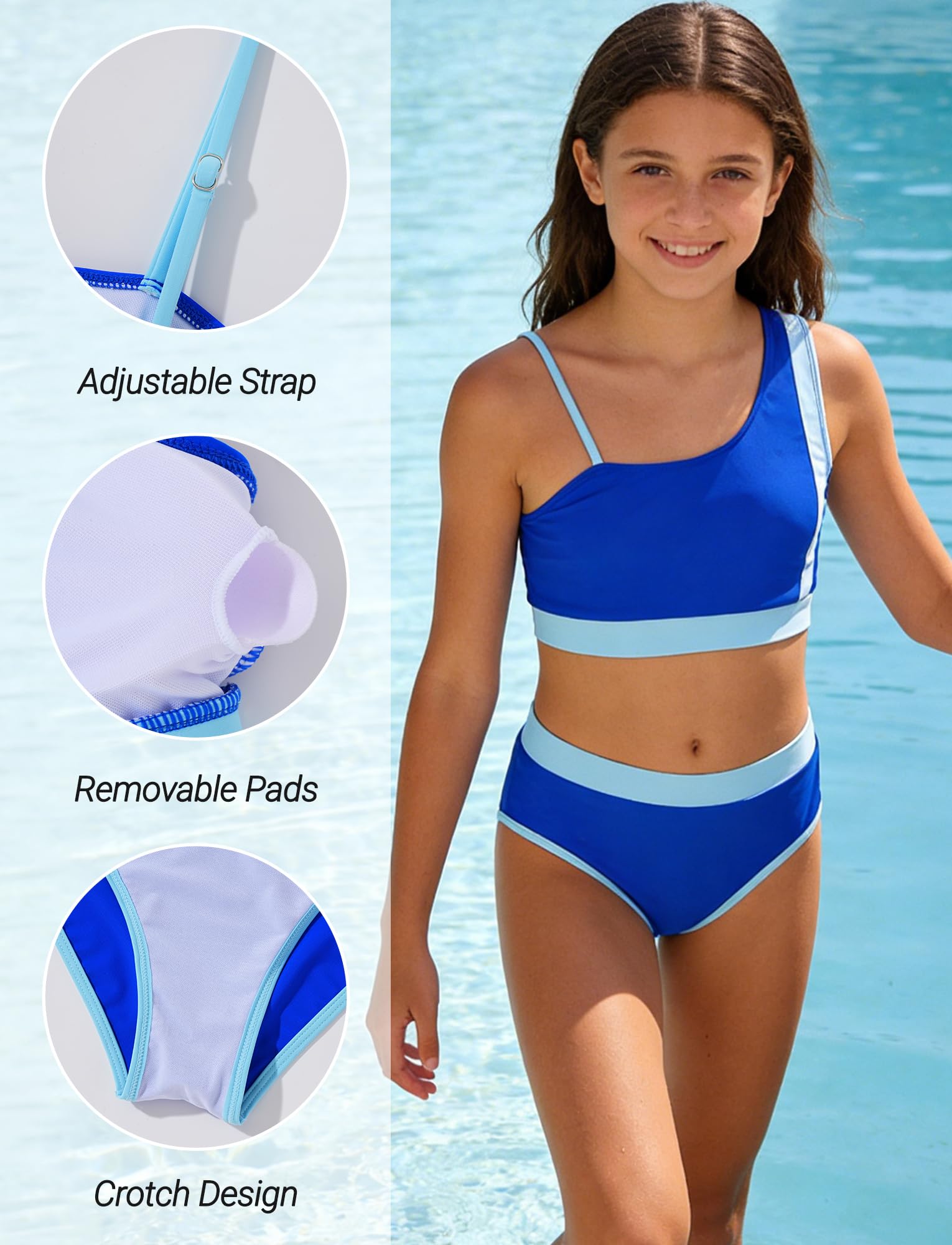 Happy Cherry - Set bikini da bambina, 2 pezzi, costume da bagno estivo per ragazze adolescenti, stile sportivo, tankini con slip superiore, costume da bagno per spiaggia, surf, vacanze - 9-16 anni