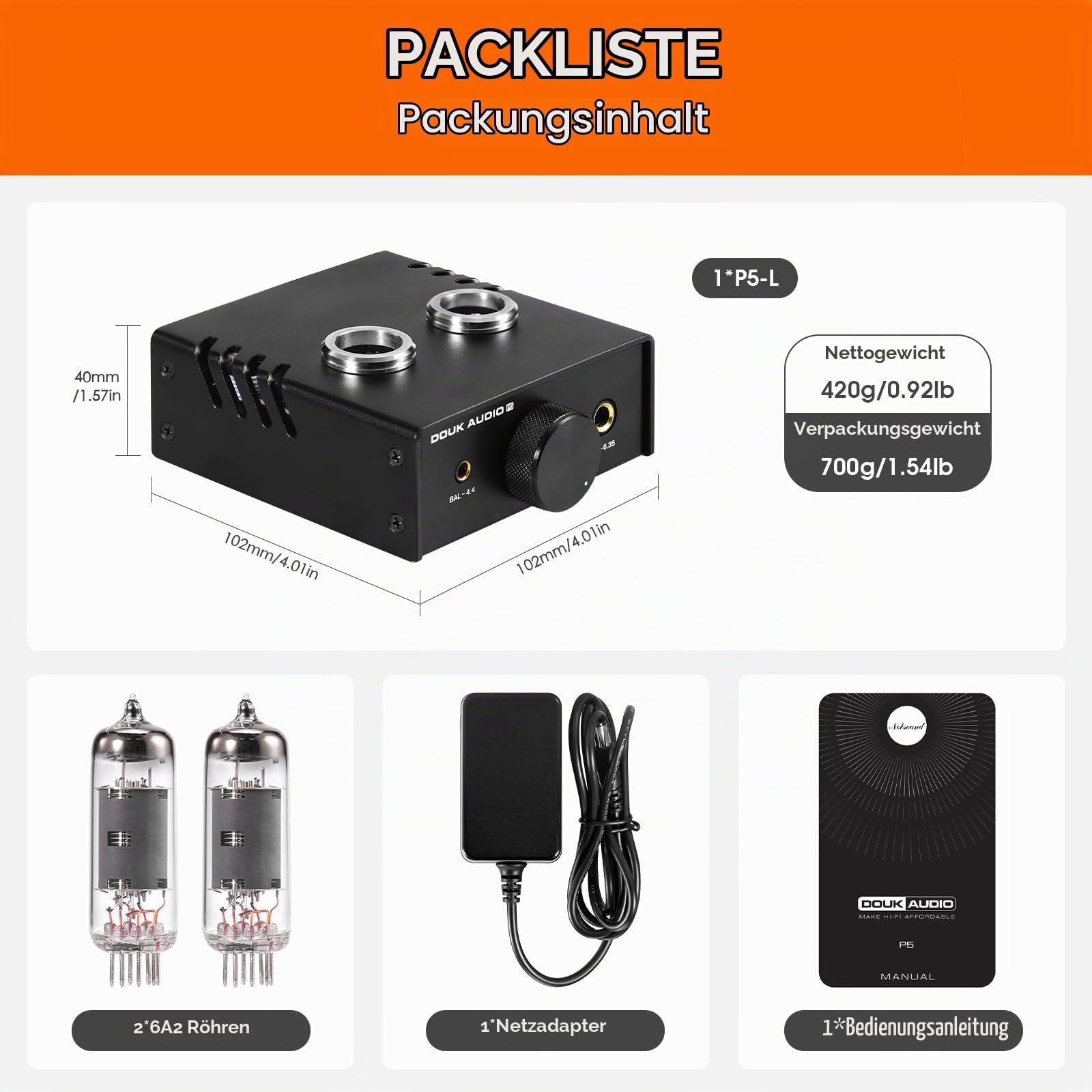 Douk Audio Mini Röhren Kopfhörerverstärker: Desktop Stereo HiFi-Vorverstärker mit 4,4/6,35-mm Buchse, Unterstützt 16-600 Ohm Impedanz (Aluminiumlegierung)