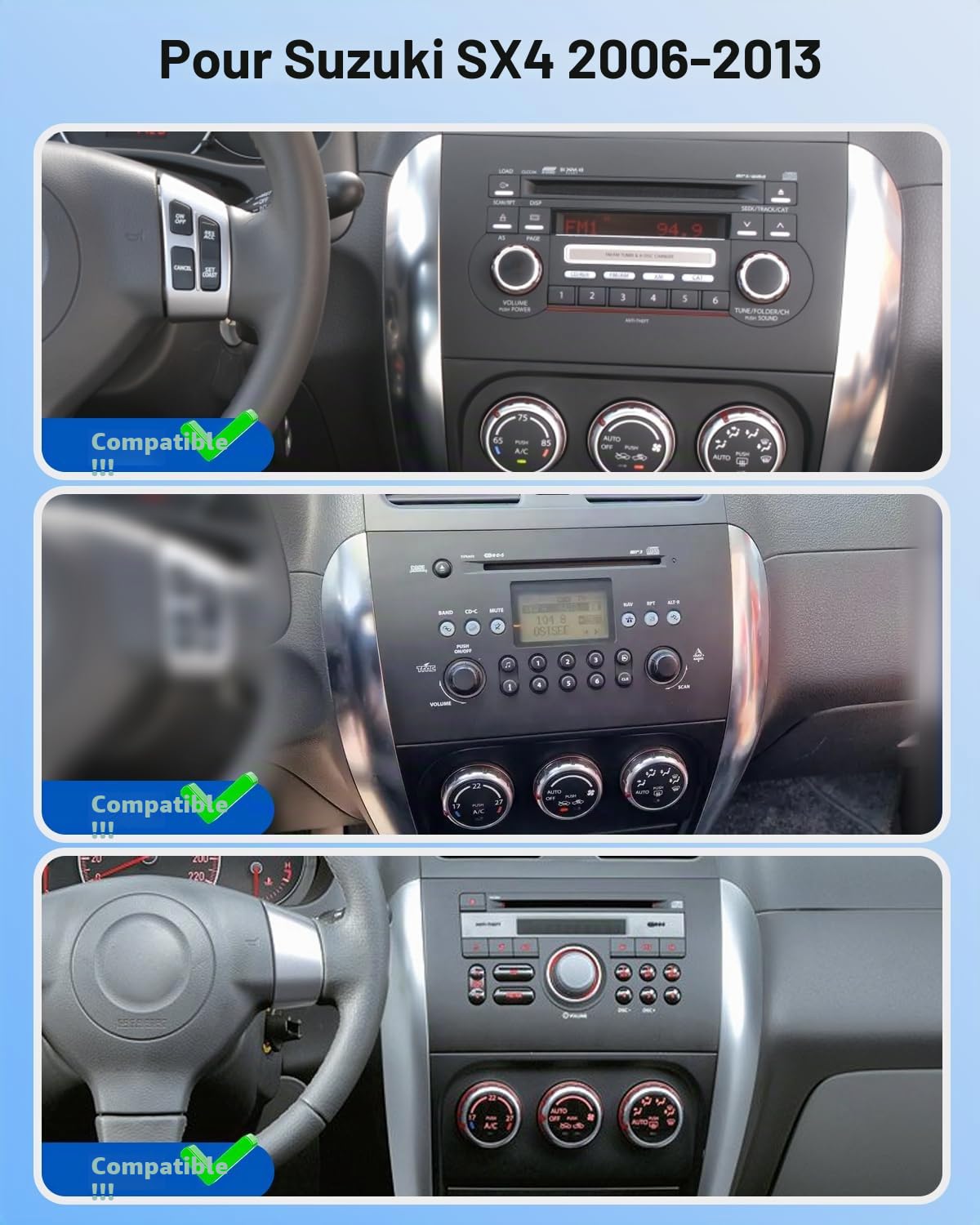 NHOPEEW Autoradio Android 2G+64G pour Suzuki SX4 2006-2013 - sans Fil Carplay & Android Auto - Stéréo Android 9 Pouces avec WiFi EQ GPS Mirror Link FM RDS + AHD Caméra de recul&Mic