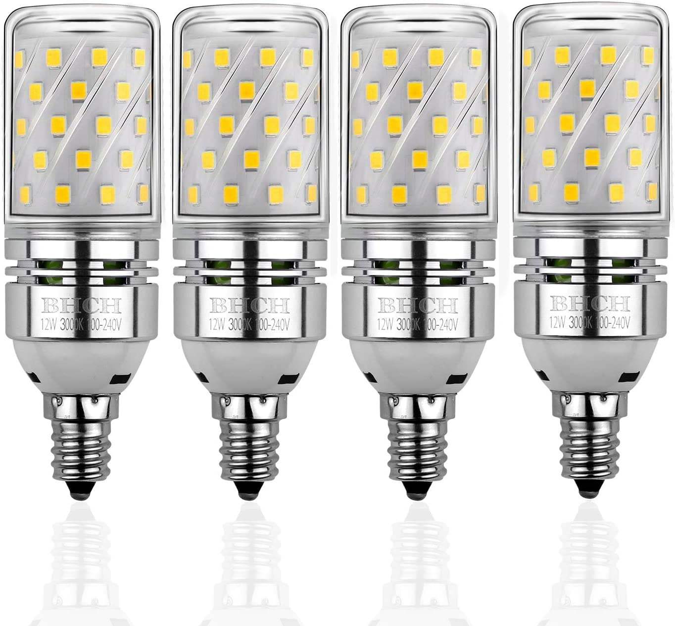 BHCH E12 LED Corn Bulbs 12W,3000K Warm White,1200LM,Small Edison Screw Bulbs,100W Incandescent Bulbs Equivalent,Pack of 4