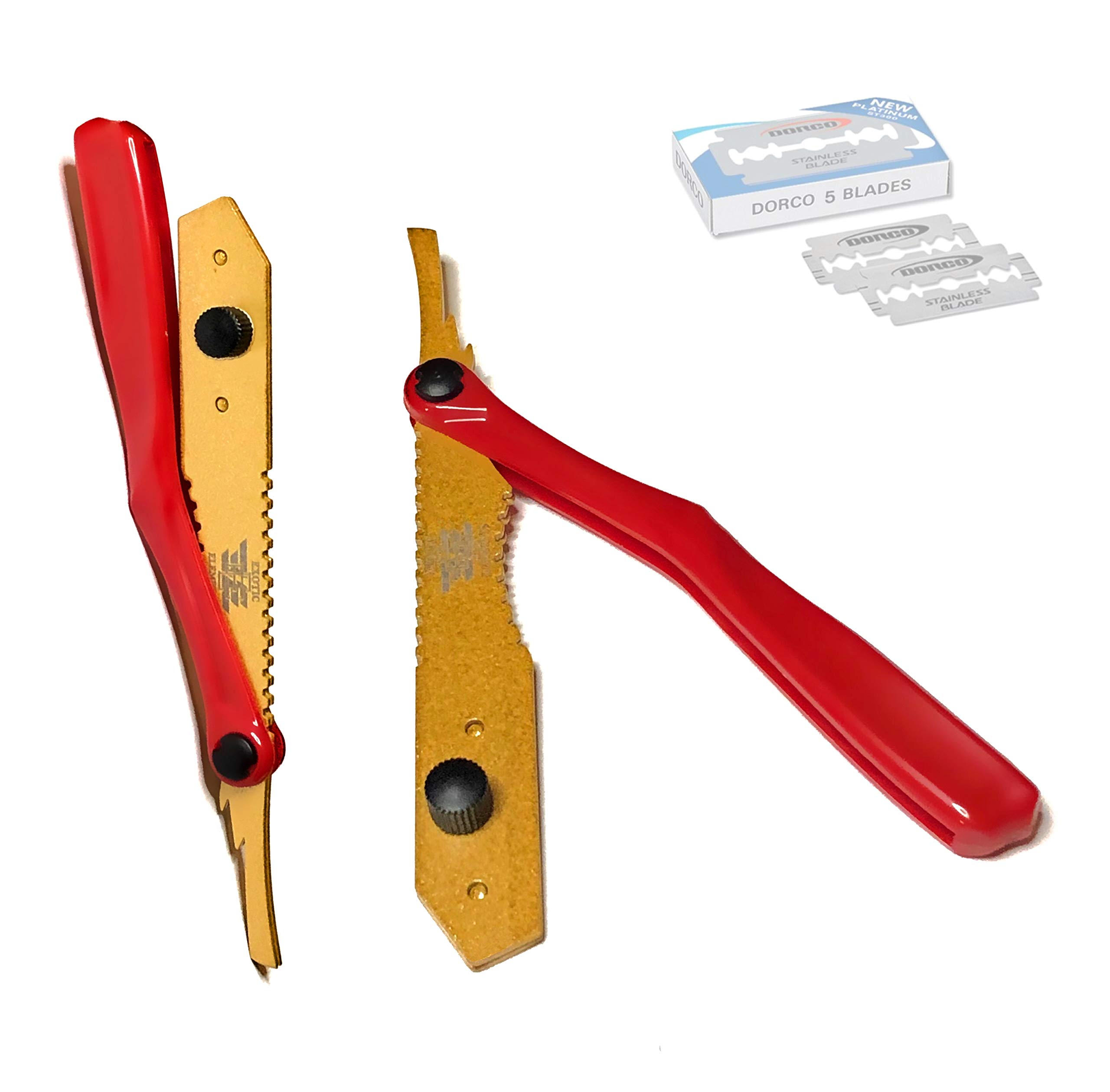 Men's Stainless Steel Lightweight Shaving Barber Straight Edge Razor Gold and Red Easy to Use -Hair Cutting, Trimming, Groomming