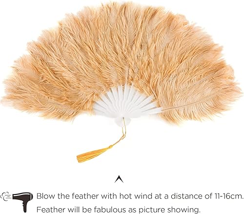 Miniatura 6 de BABEYOND Abanico de mano plegable vintage de los años 20 con plumas de avestruz, accesorios para disfraz de Halloween, espectáculo de baile, fiesta