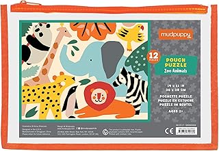 Mudpuppy Zoo Animals Pouch Puzzle, 12 Extra Thick Colorful Pieces, 14”x11” – Great for Kids Age 2-4 – Perfect for Travel –...