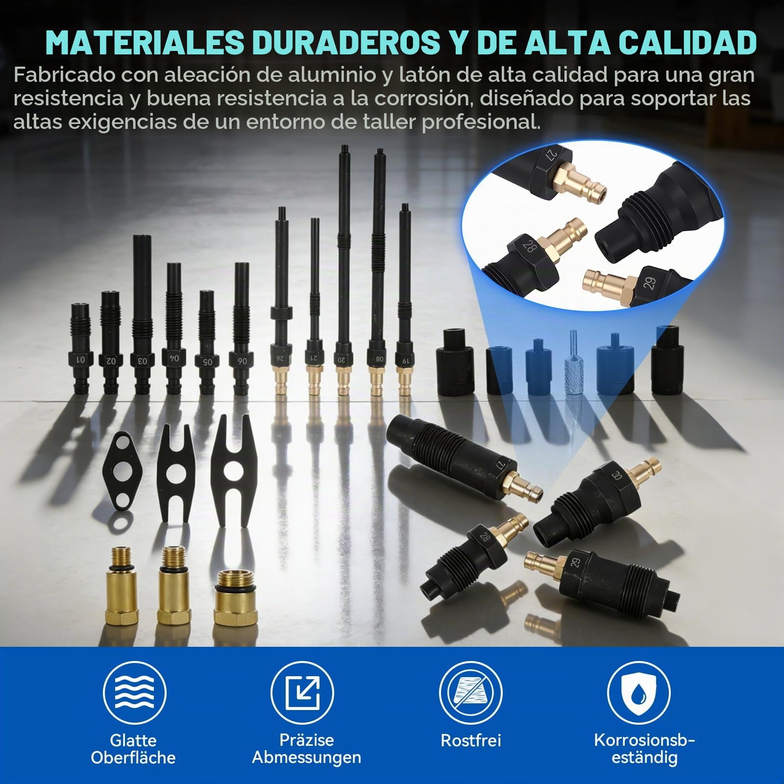 47 Piezas Comprobador de Compresión para Motores de Gasolina y Diésel, Comprobador de Compresión Diésel de 0 a 50 Bar, Kit de Probador de Fugas de Cilindros de Doble Calibre para HDI, TDCi, Motor Pum