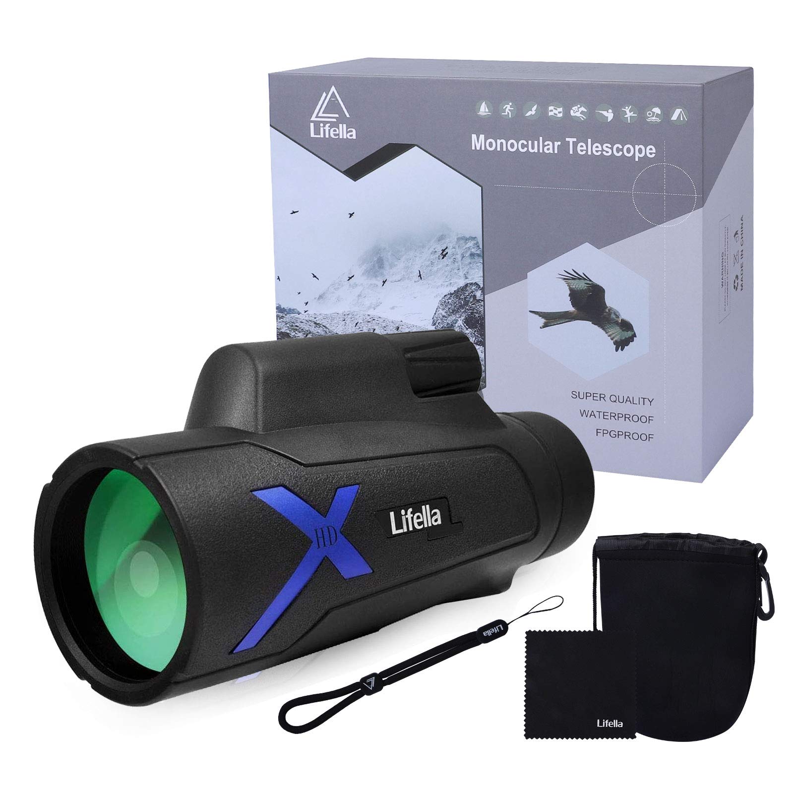 12x50 High-Power Monocular Telescope with Portable Bag - Ideal for Bird Watching, Hunting, Hiking, Camping - Large Vision with BAK4 Prism and FMC Lens