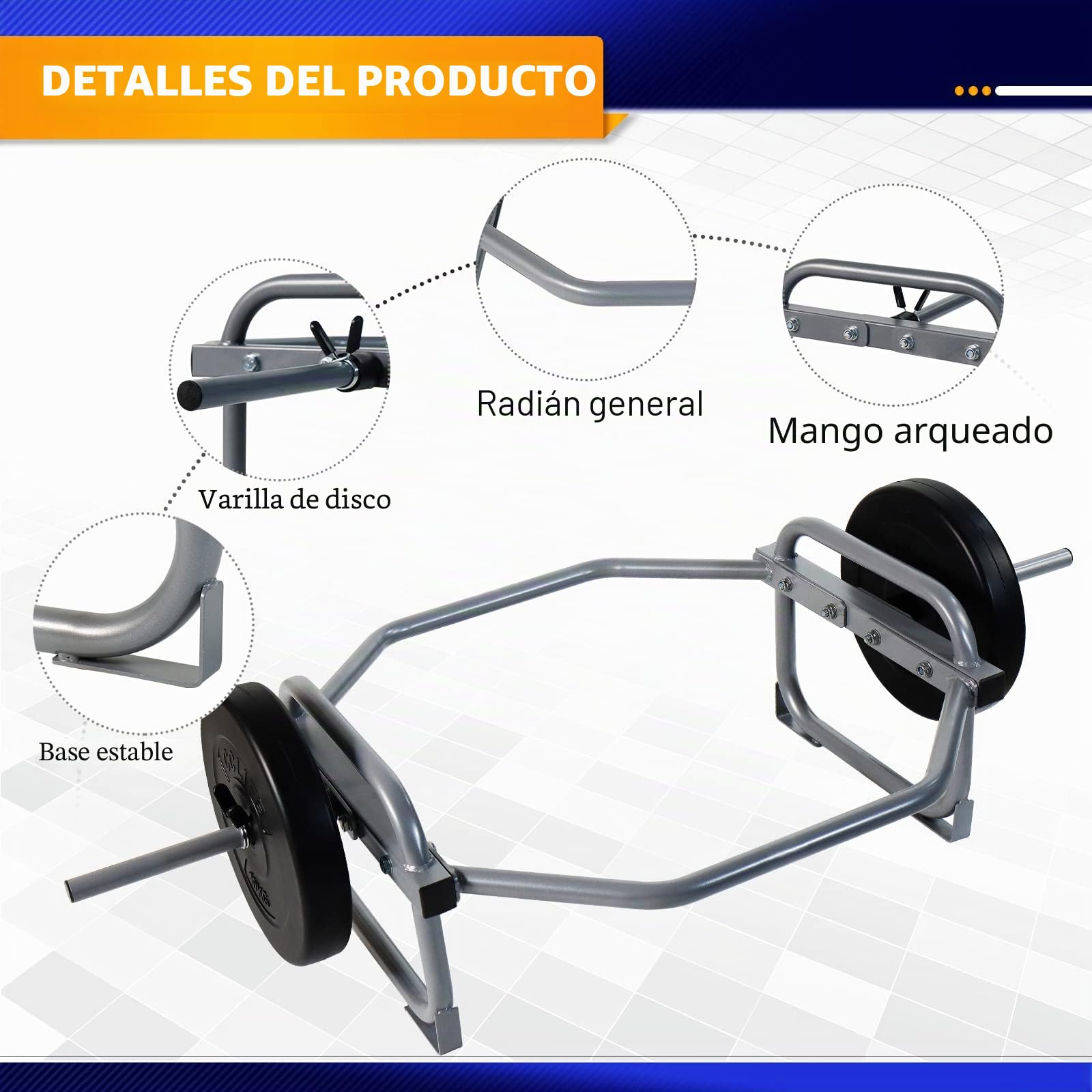 ZERRO Barra Hexagonal, Hex Bar, Peso Muerto, Barra para Pesas, Deadlift Bar,2x10kg Discos de Pesas, 2 Cierres de Resorte, MAX 120 kg del tubo 25 mm