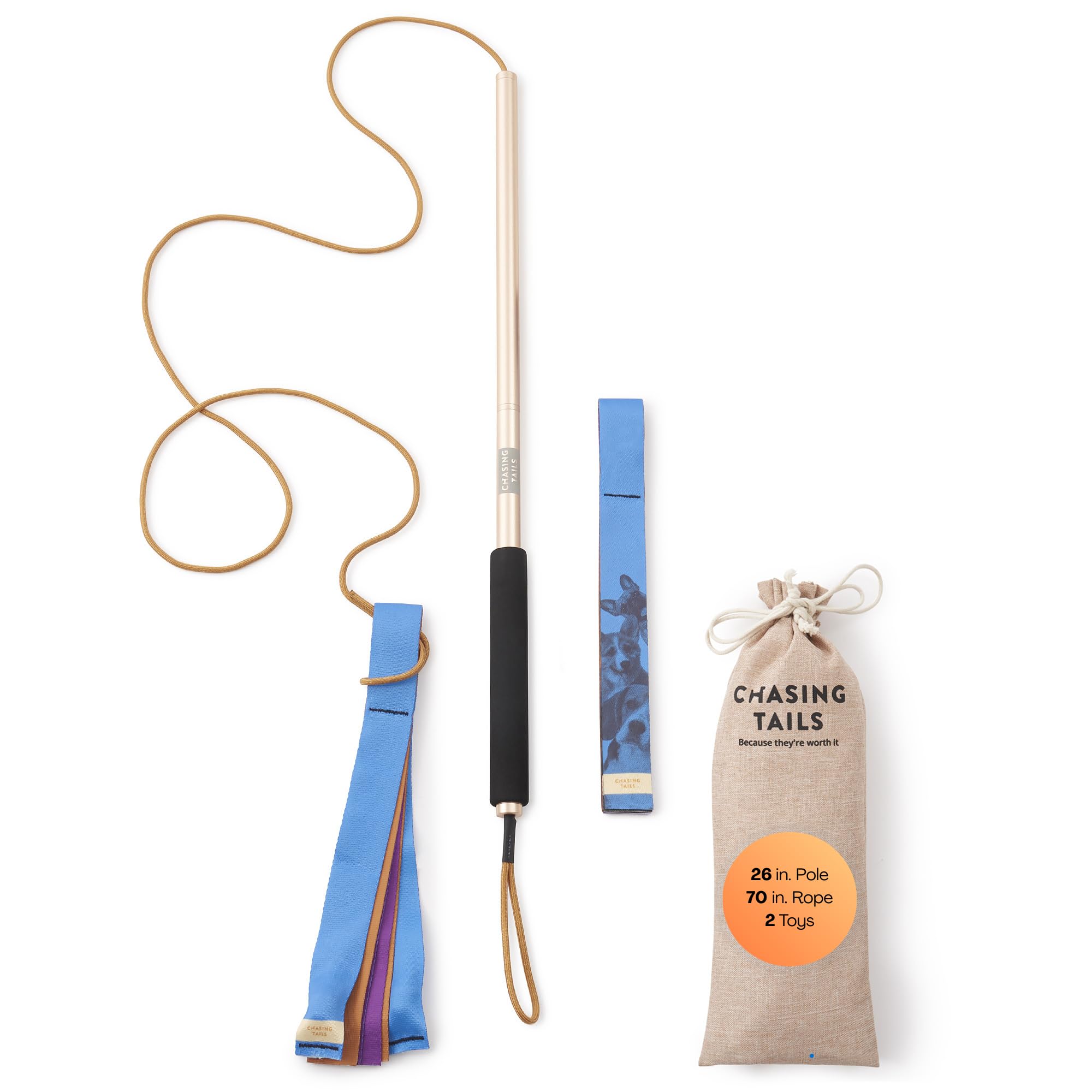 Flirt Pole for Small Dogs - 26 Inch with 70 Inch Rope and Two Toys -Interactive Play Equipment for Small and Medium Breeds - Durable and Fun Exercise Tool for Active Pets