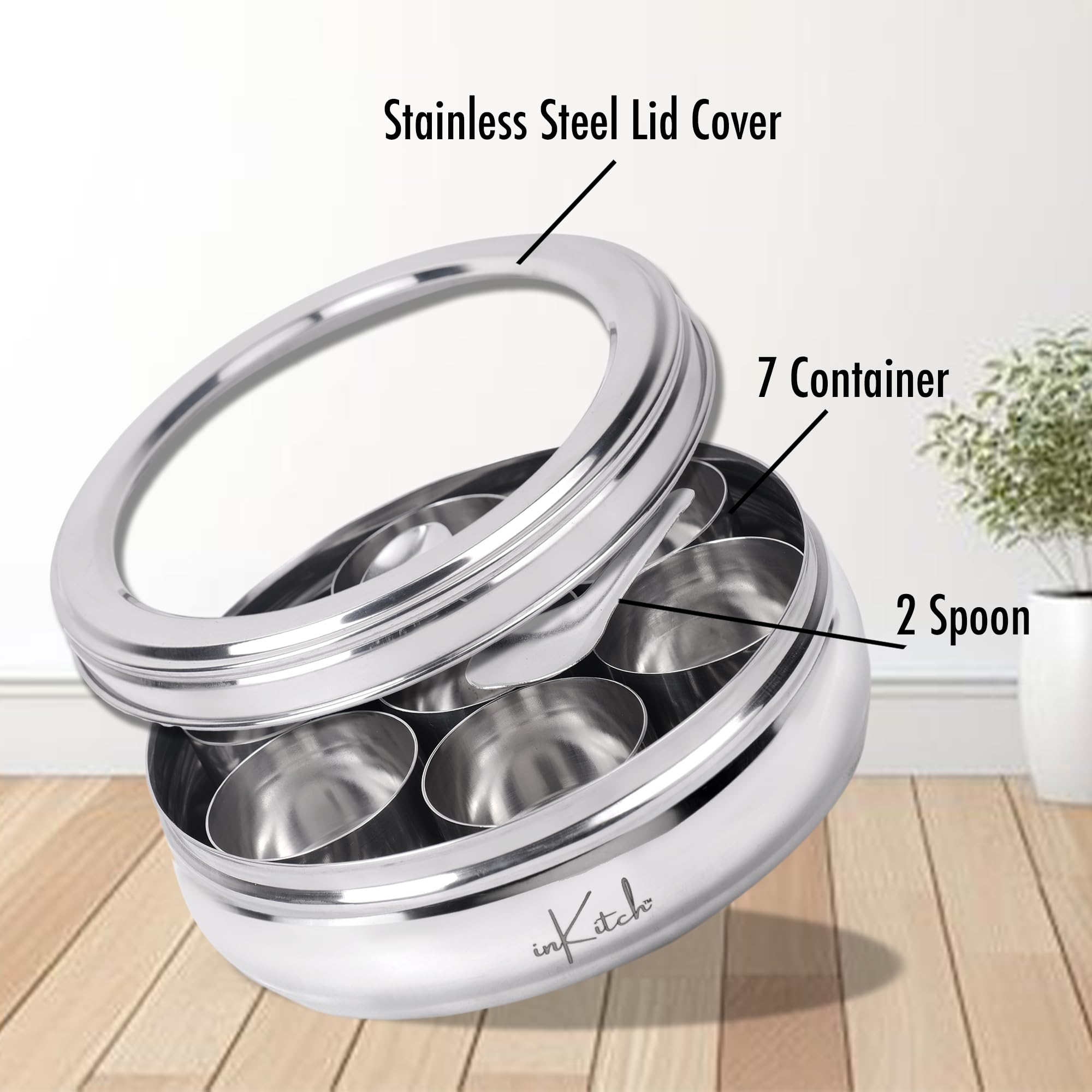 Stainless Steel Spice Box - 7 Containers & Spoon -5