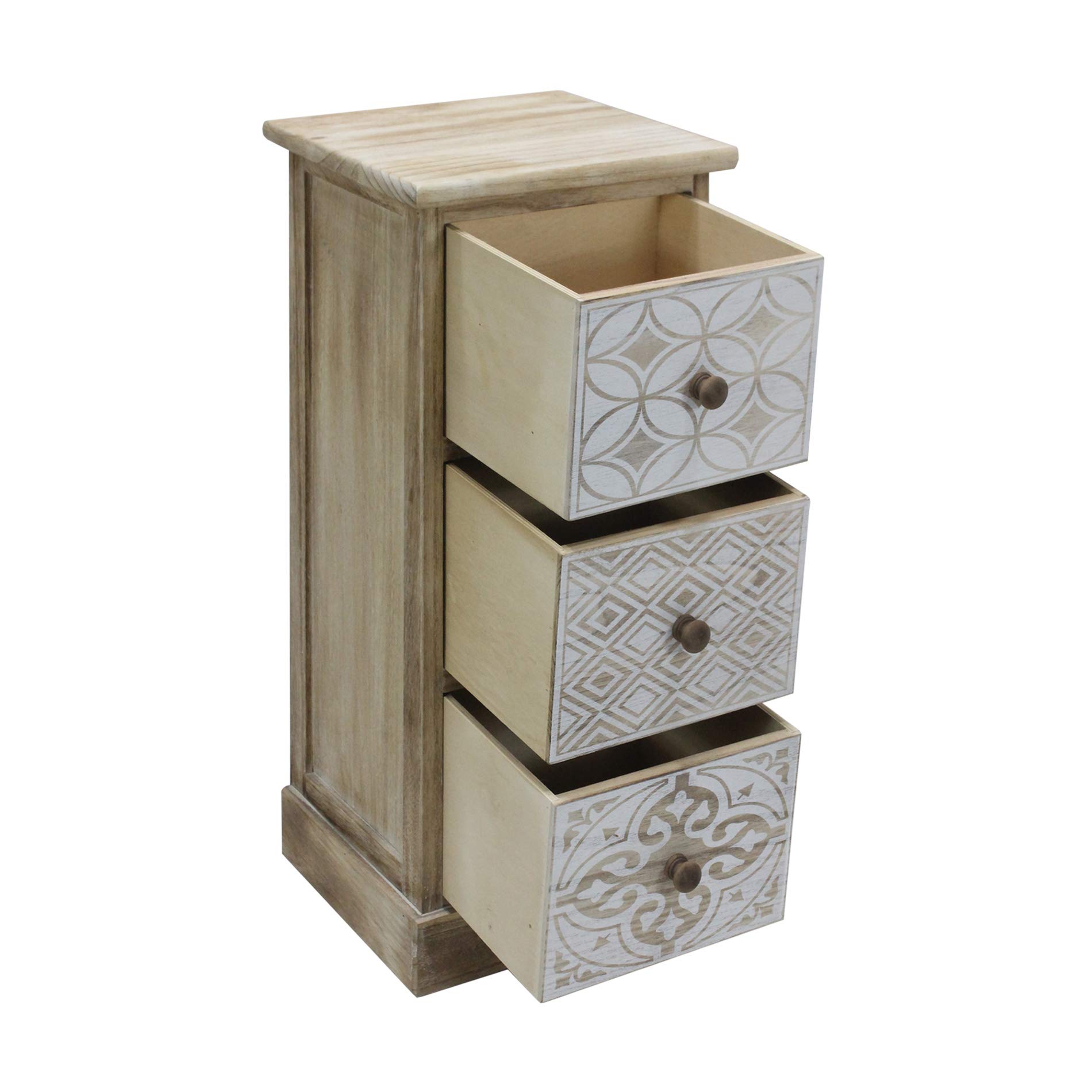 Rebecca Mobili Cómoda con 3 Cajones, Mesita de Noche Estrecha Shabby, Madera Blanca Beige, Recibidor - Medidas: 63 x 29 x 25 cm (AxANxFON) - Art. RE6535
