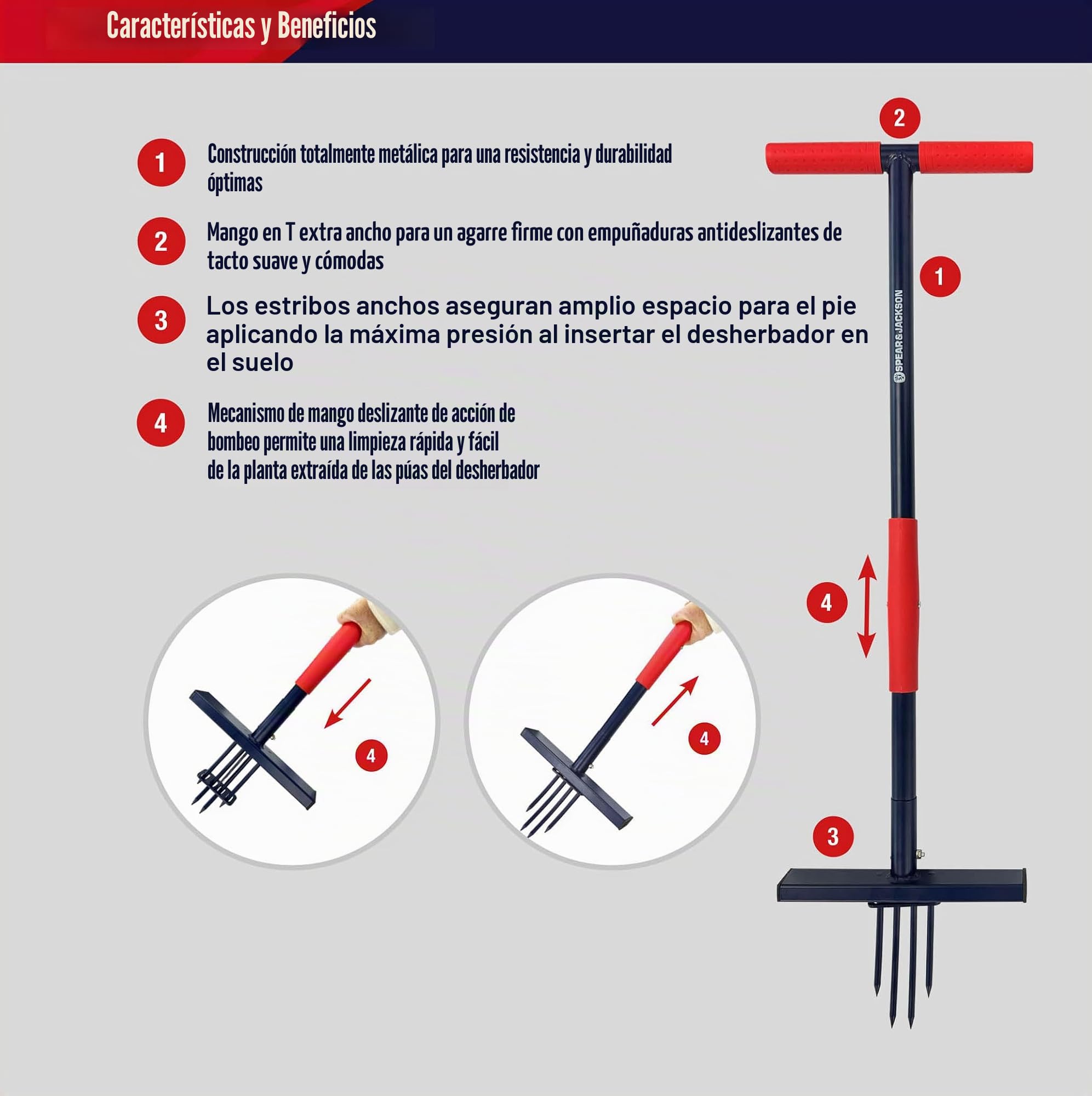 Spear & Jackson 4853UW Ragwort Ultra Extractor de Maleza - Diseño duradero totalmente metálico, mecanismo de bombeo, empuñadura antideslizante, ideal para eliminar malas hierbas invasoras y Ragwort
