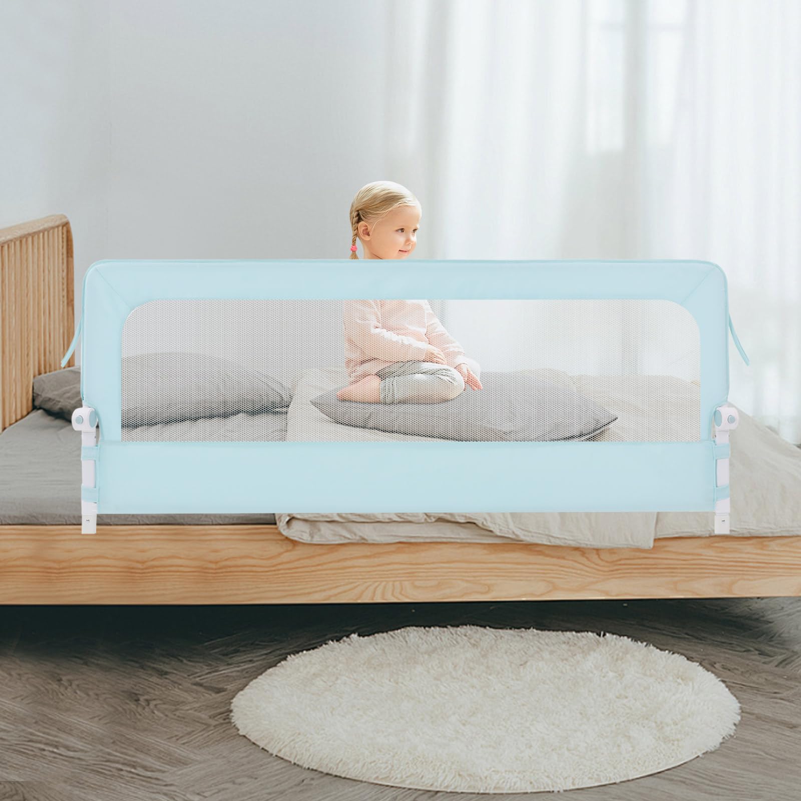 Barriera di protezione per letto portatile, 176 cm, per bambini da 0 mesi a 10 anni, protezione anticaduta per lettini a molle, protezione da viaggio