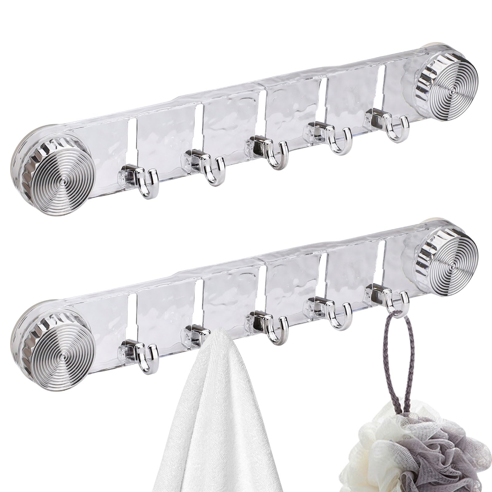Paquete de 2 ganchos fuertes con ventosa, ganchos acrílicos modernos y resistentes para toallas de ducha con 5 ganchos plegables, ganchos de pared extraíbles sin taladro, para baño, cocina,