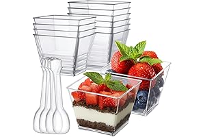 50 Pack 3.8oz Clear Square Mini Cups with Spoons